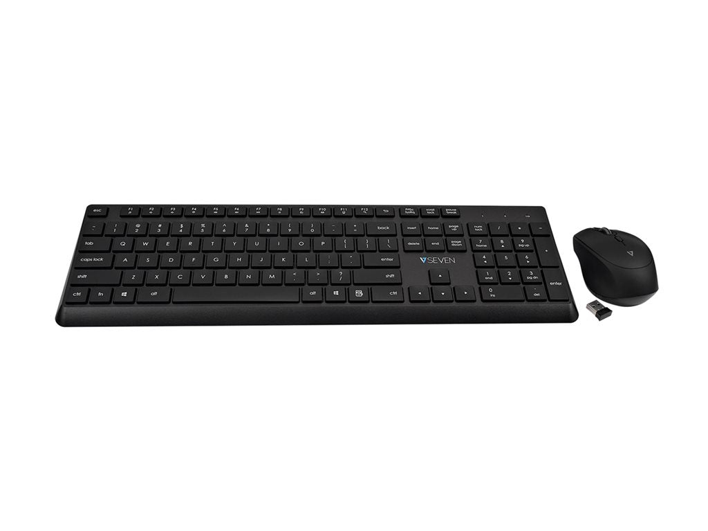 V7 CKW350US - Keyboard and mouse set - 100% - full size - wireless - 2.4 GHz - QWERTY - US - black