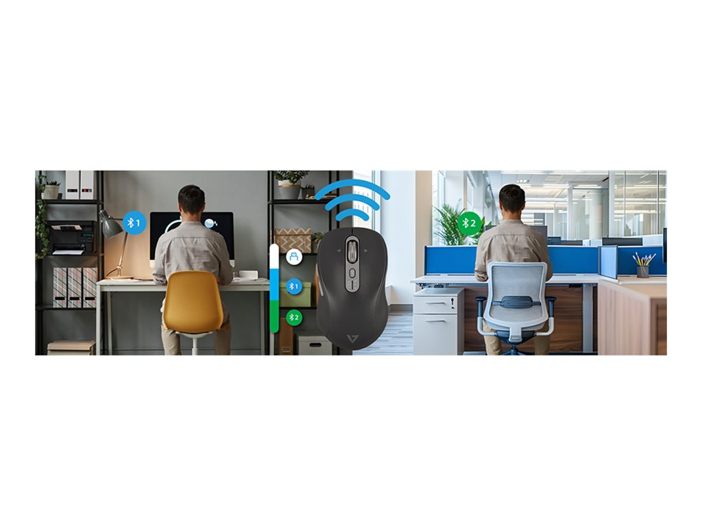 V7 MW600BT - Mouse - optical - 7 buttons - wireless - Bluetooth, 2.4 GHz - USB wireless receiver