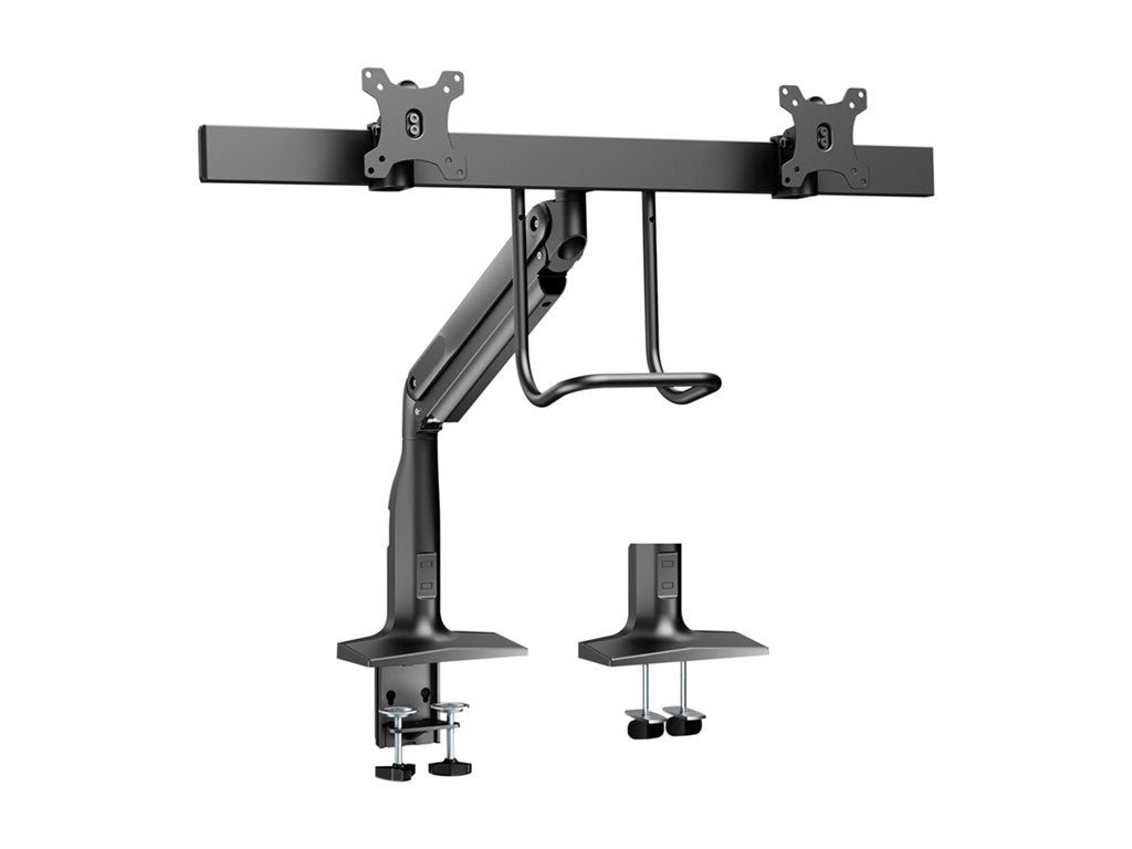 V7 - Mounting kit (articulating arm, 2 VESA plates, clamp base) - for 2 LCD displays - heavy duty, gas spring - plastic,