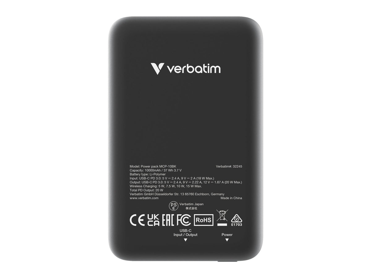 VERBATIM Charge n Go 10000mAh Magnetic Wireless Power Bank for On-the-Go