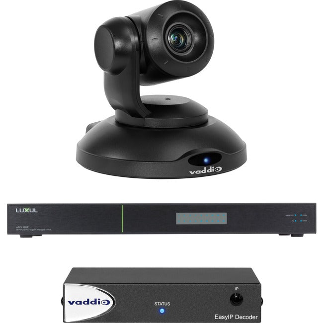 Vaddio EasyIP 10 Base Kit - Includes EasyIP PTZ Camera, EasyIP Decoder, and Luxul Network Switch - Black 999-30201-000