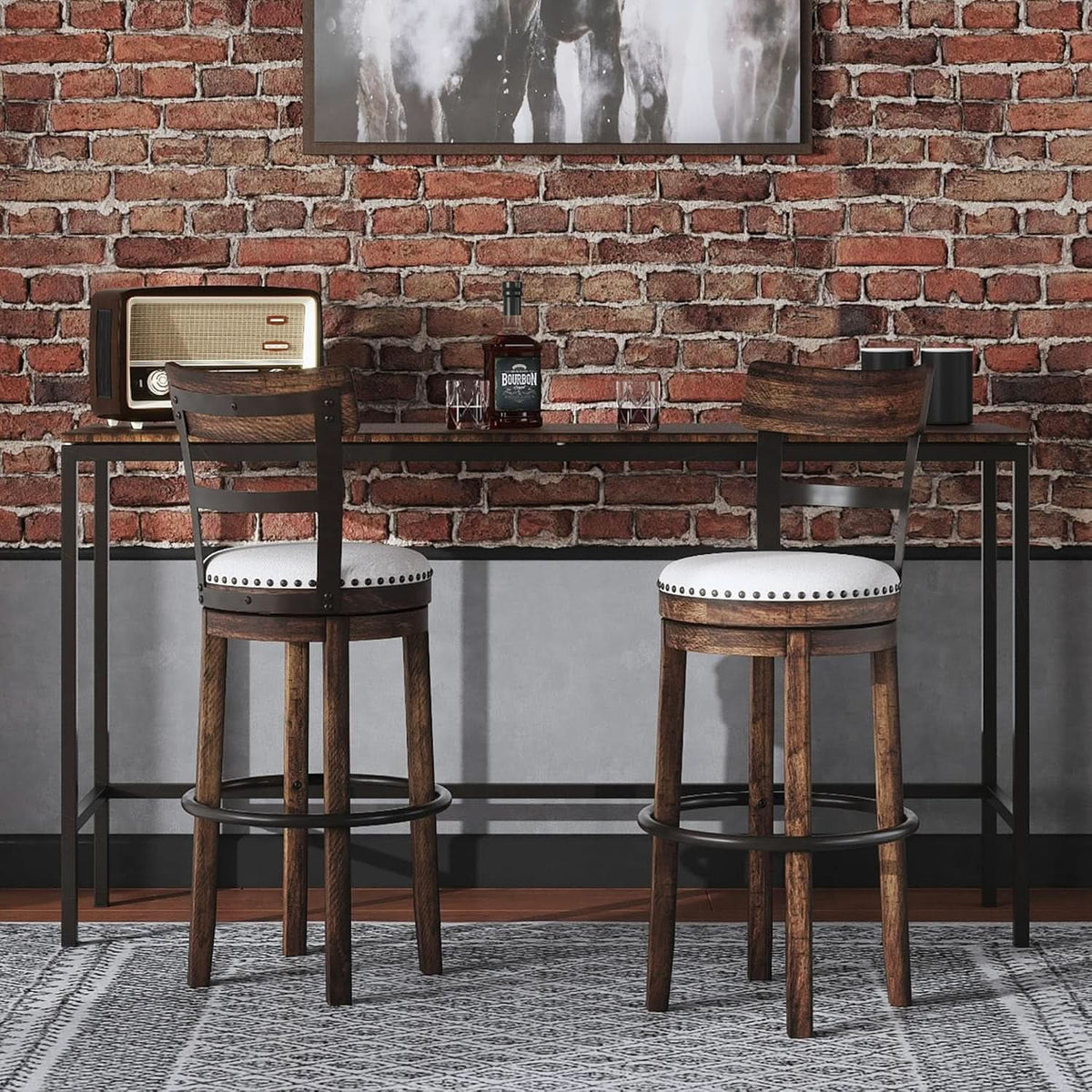Valebeck 30 Inch Farmhouse Pub Height Bar Stool Brown