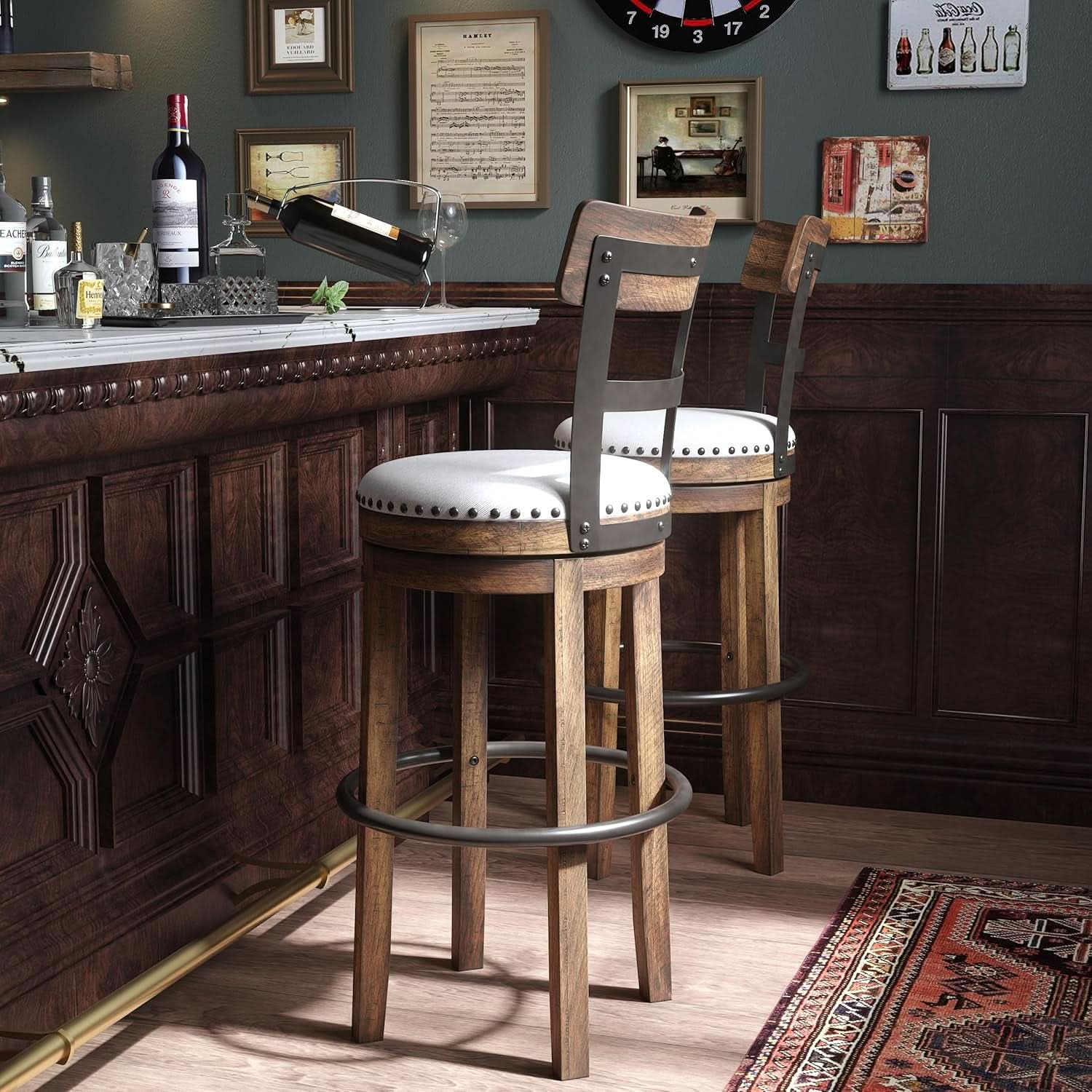 Valebeck 30 Inch Farmhouse Pub Height Bar Stool Brown