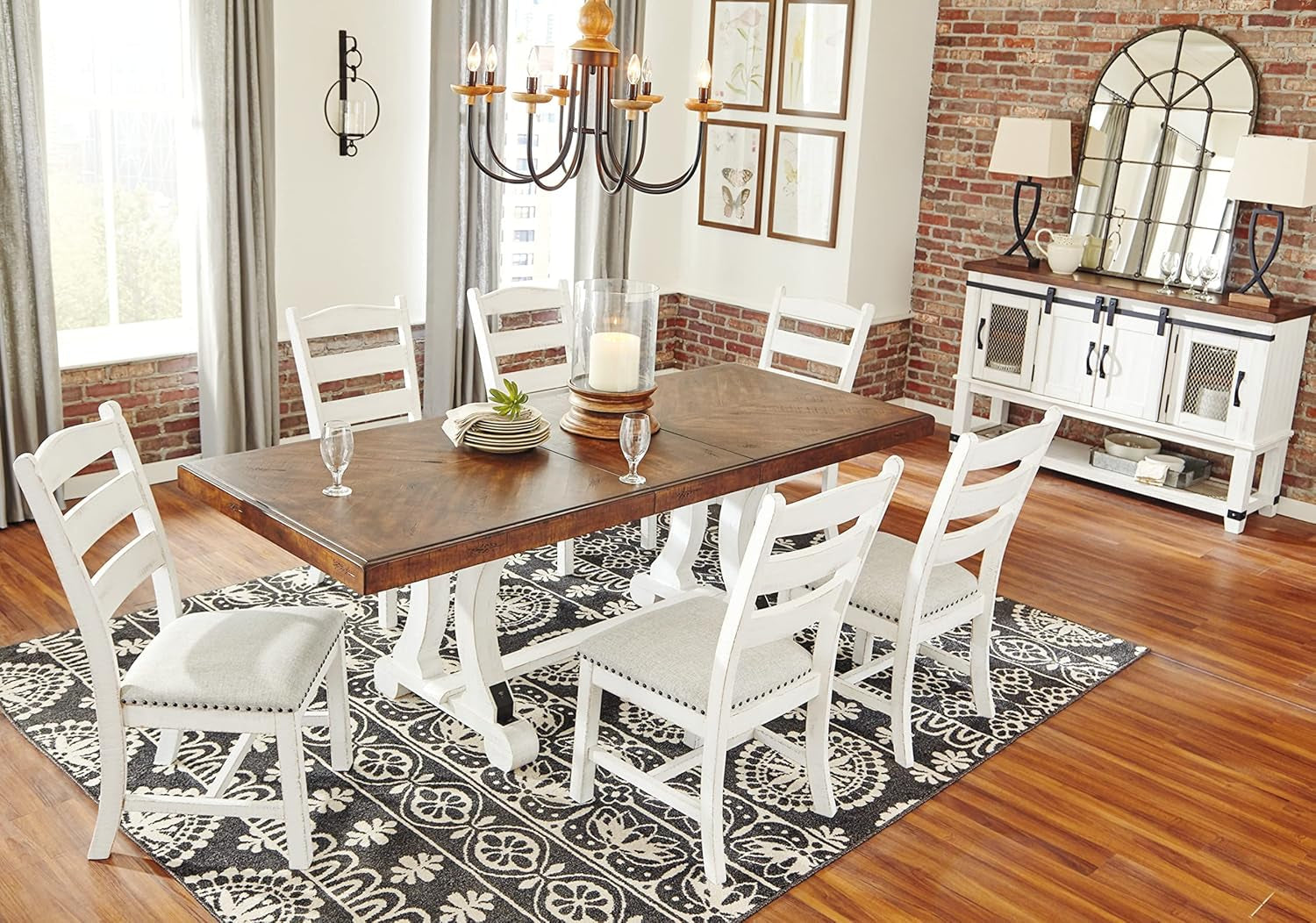 Valebeck Farmhouse Rectangular Extension Dining Table White And Brown Seats 8
