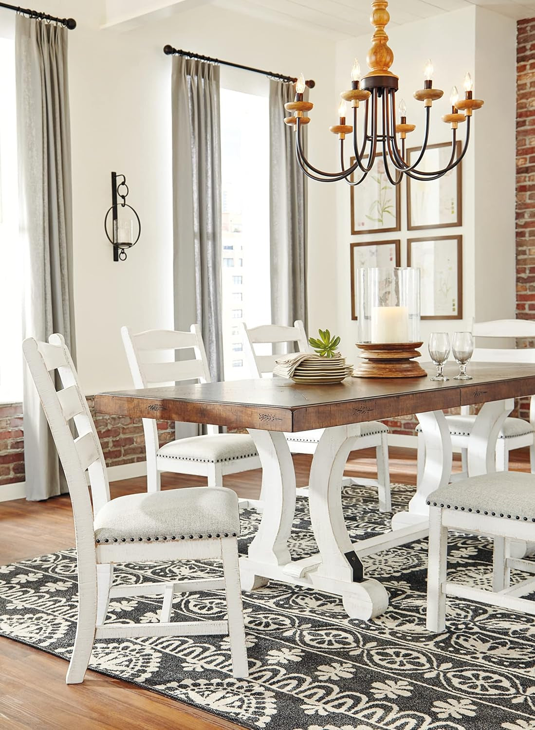 Valebeck Farmhouse Rectangular Extension Dining Table White And Brown Seats 8