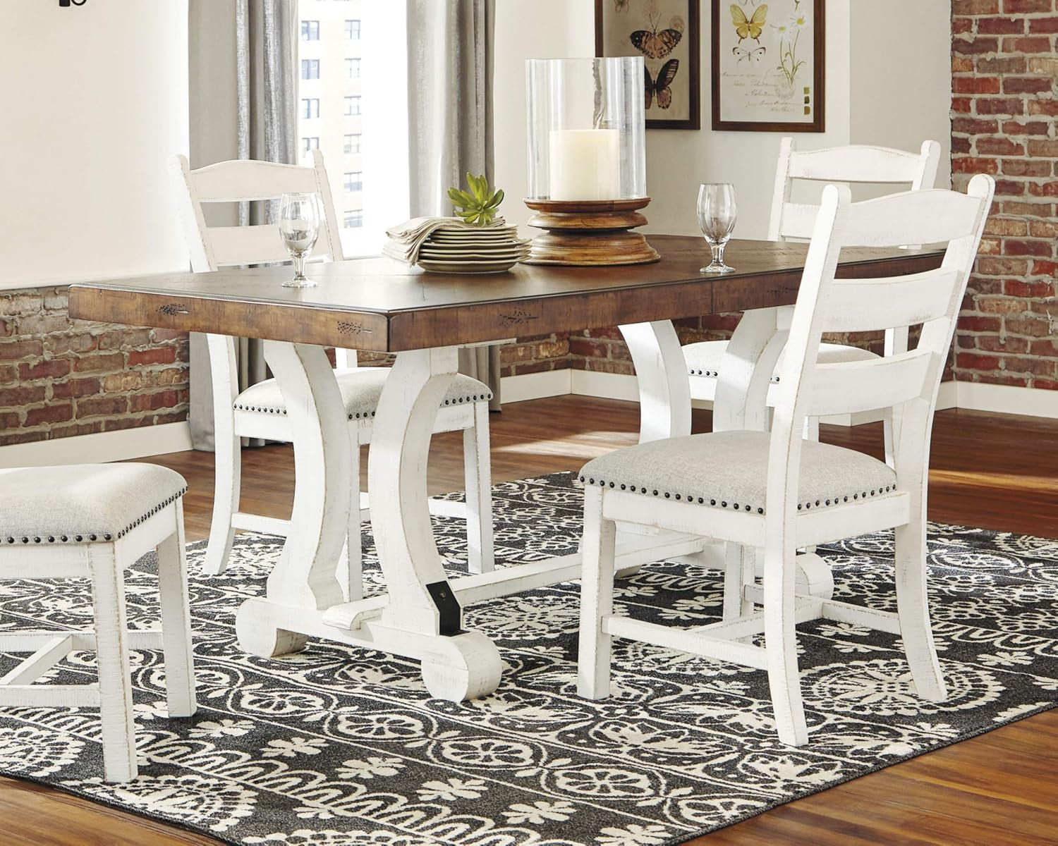 Valebeck Farmhouse Rectangular Extension Dining Table White And Brown Seats 8