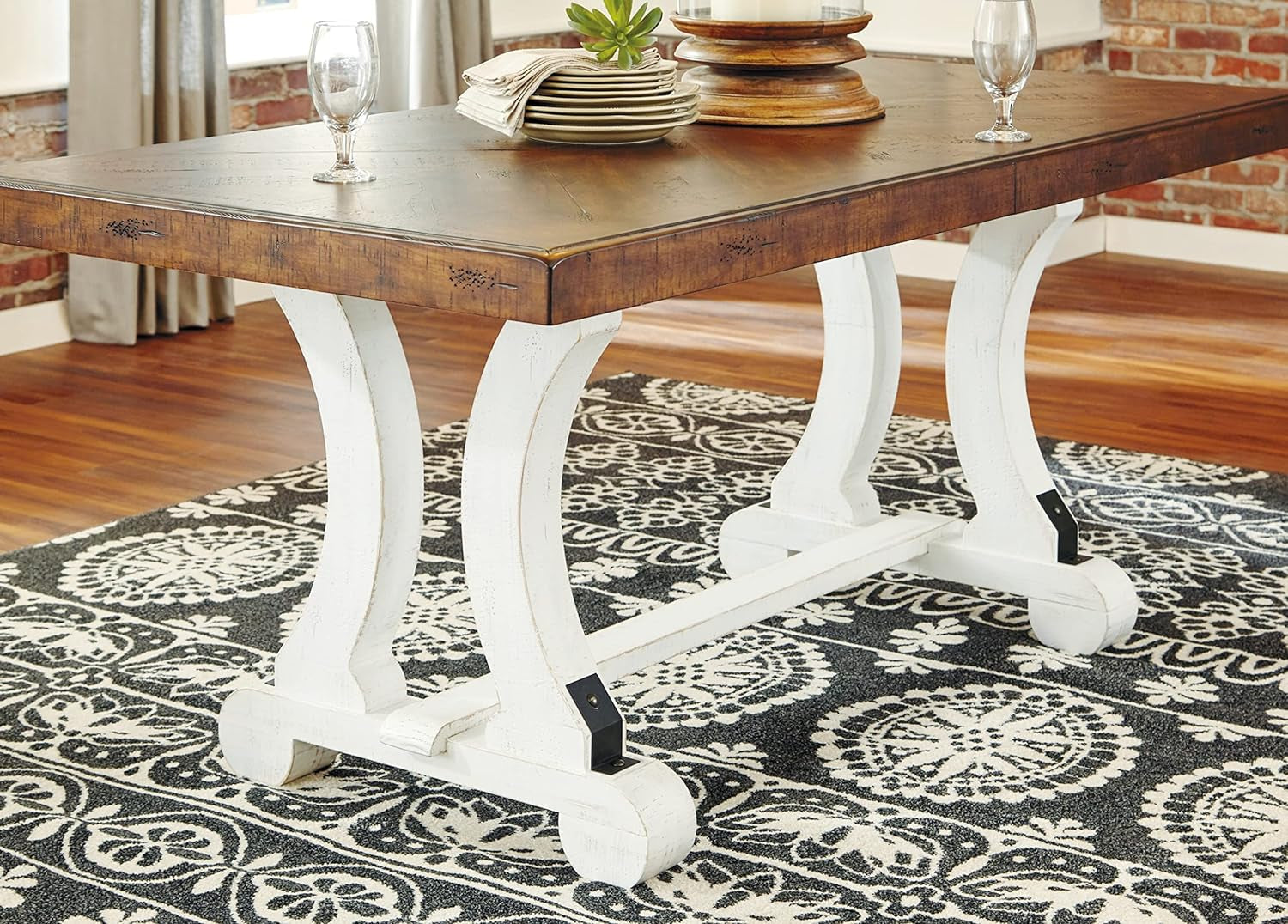Valebeck Farmhouse Rectangular Extension Dining Table White And Brown Seats 8