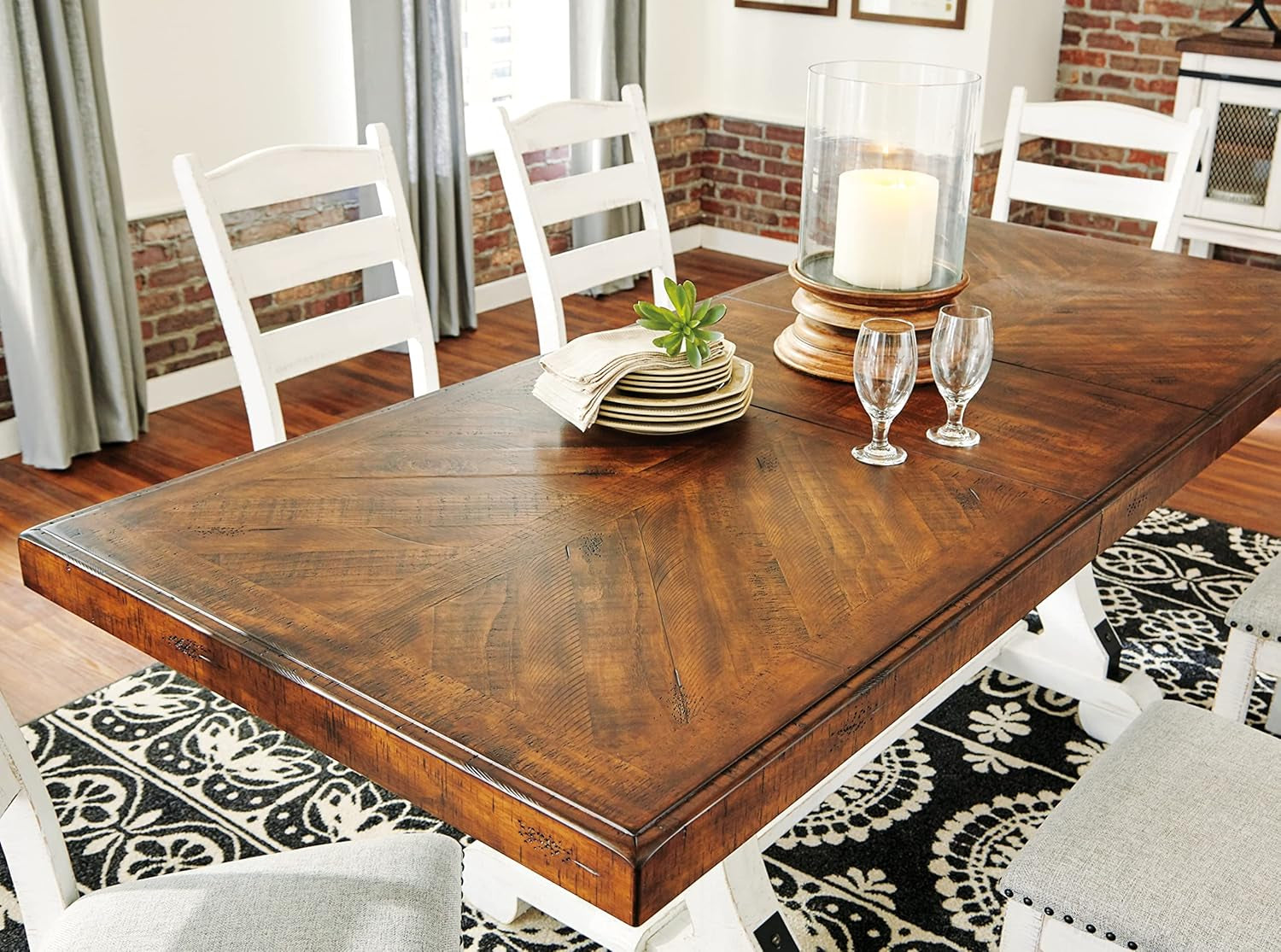 Valebeck Farmhouse Rectangular Extension Dining Table White And Brown Seats 8