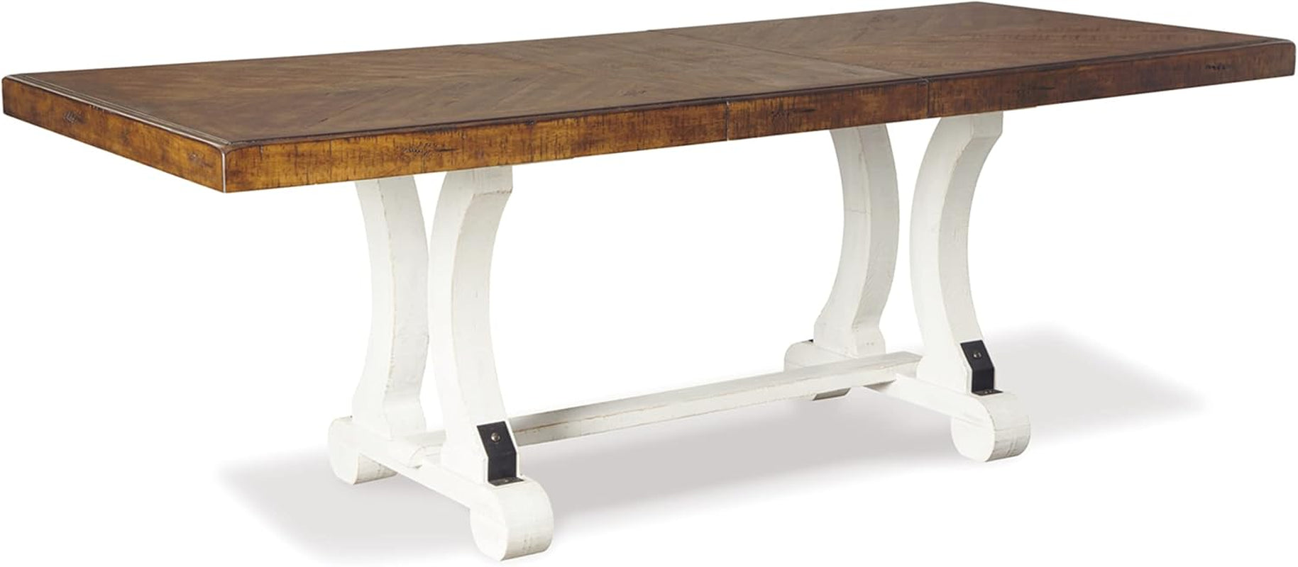Valebeck Farmhouse Rectangular Extension Dining Table White And Brown Seats 8