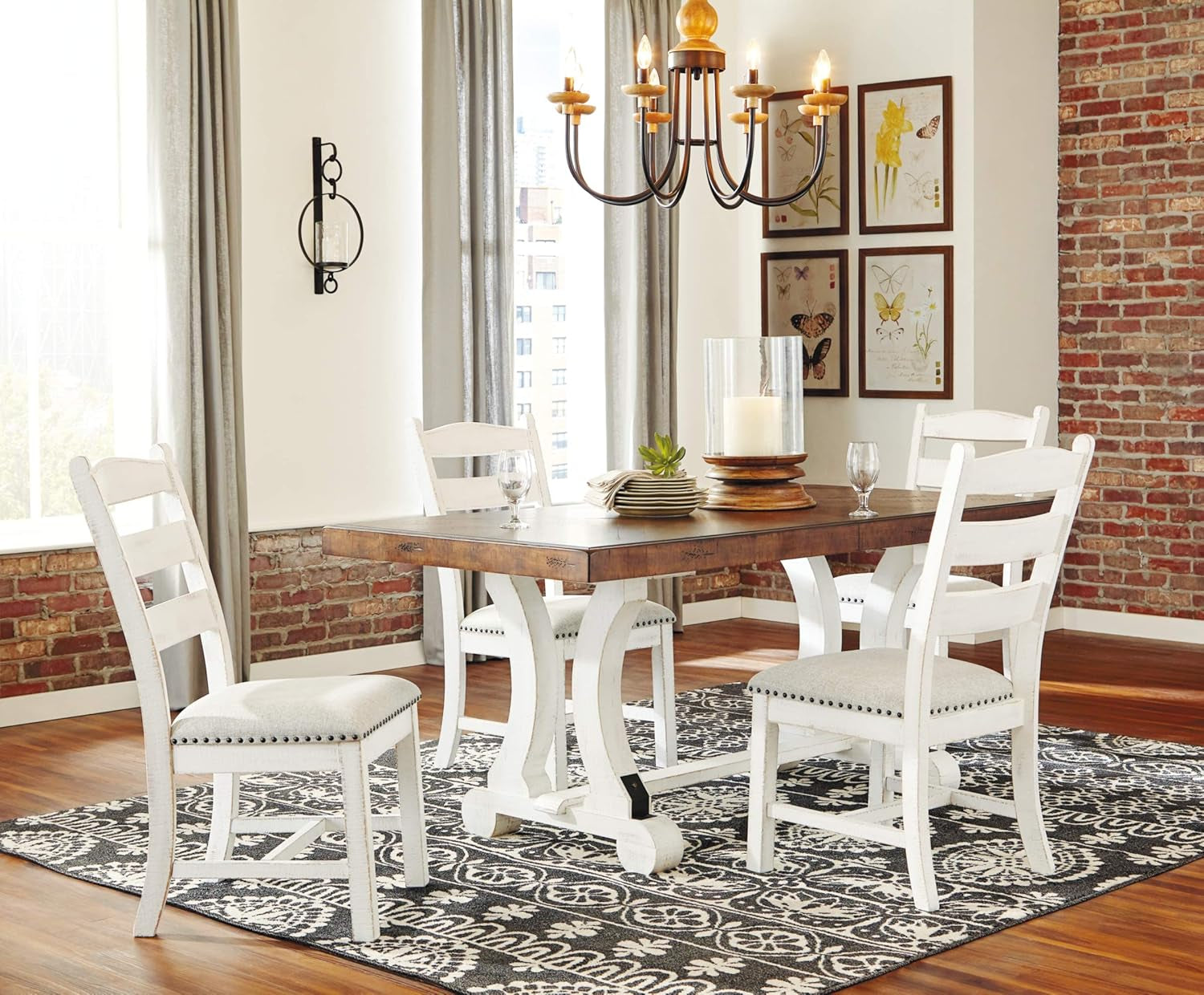 Valebeck Farmhouse Rectangular Extension Dining Table White And Brown Seats 8