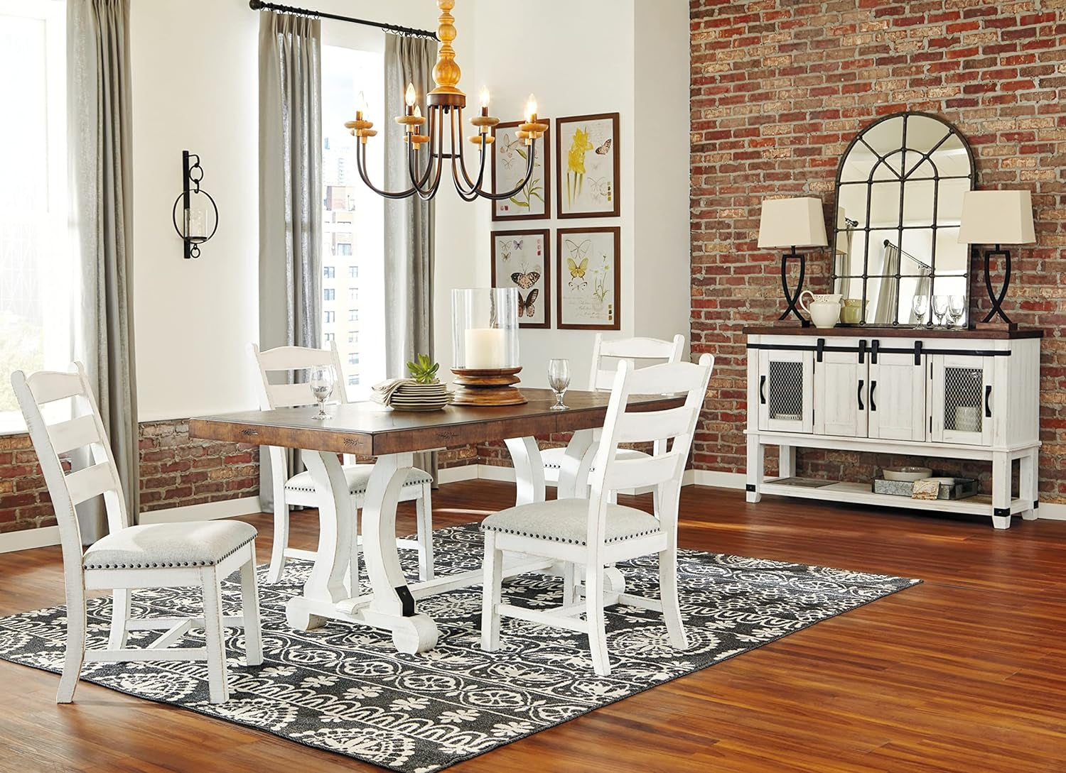 Valebeck Farmhouse Rectangular Extension Dining Table White And Brown Seats 8