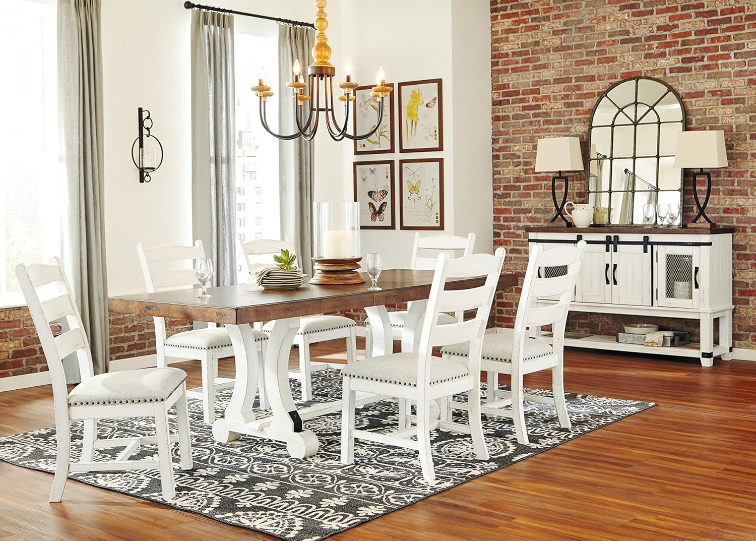 Valebeck Farmhouse Rectangular Extension Dining Table White And Brown Seats 8