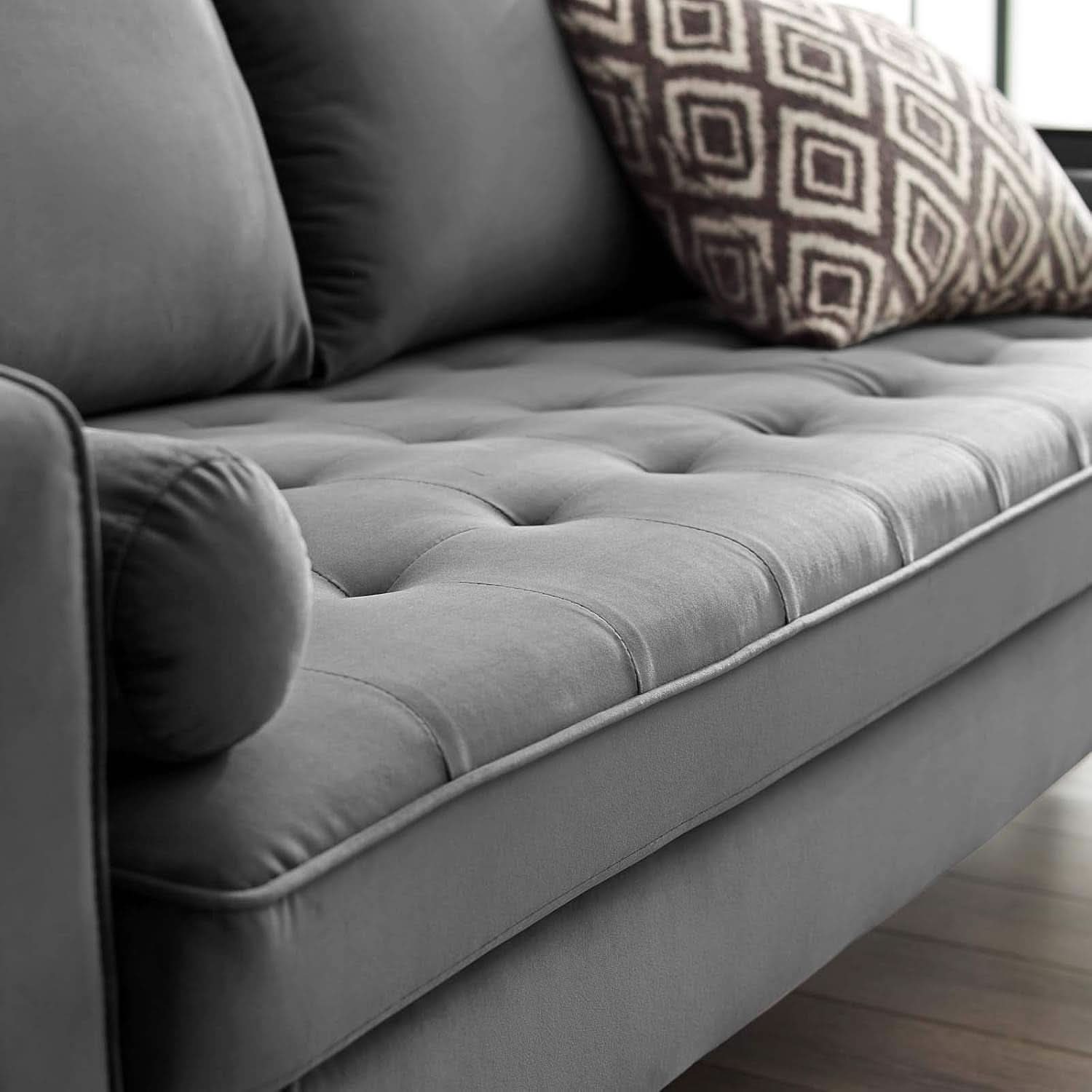 Valour Performance Velvet Sofa Gray Mid Century Modern