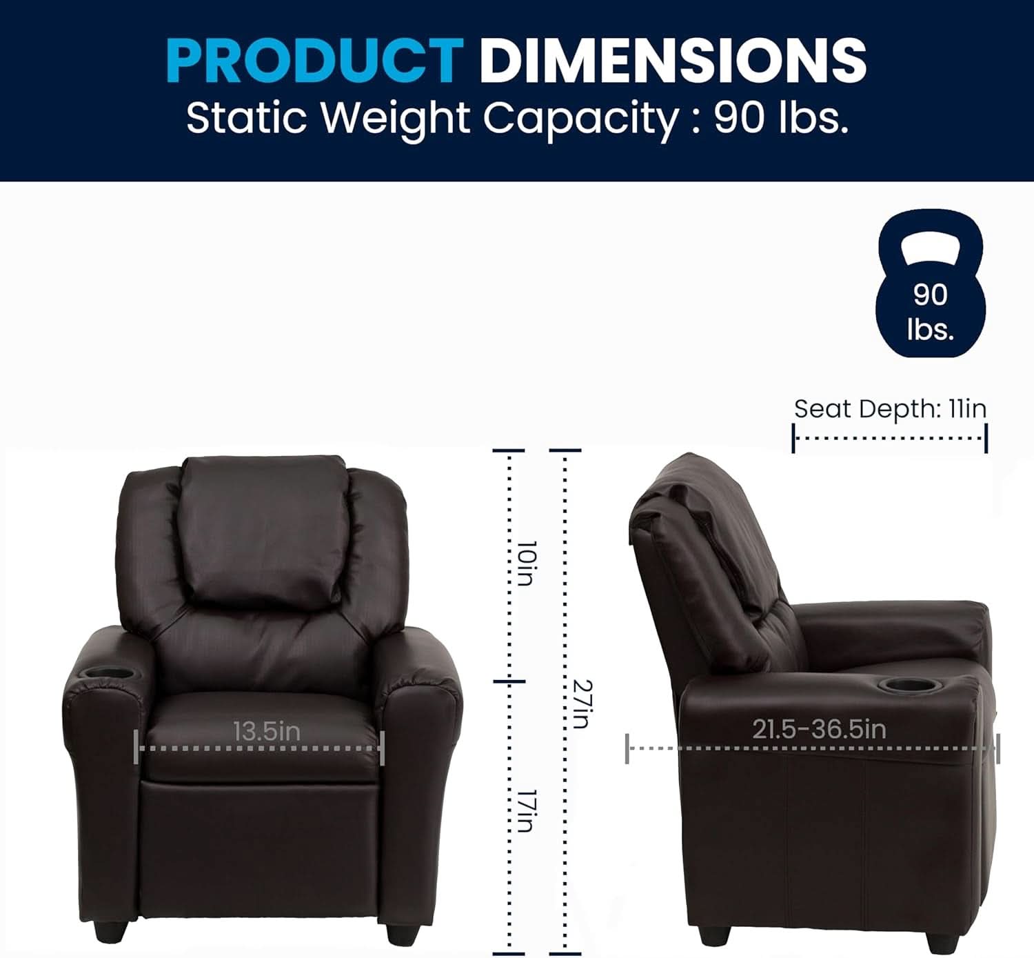 Vana Leathersoft Kids Recliner With Cup Holder And Headrest
