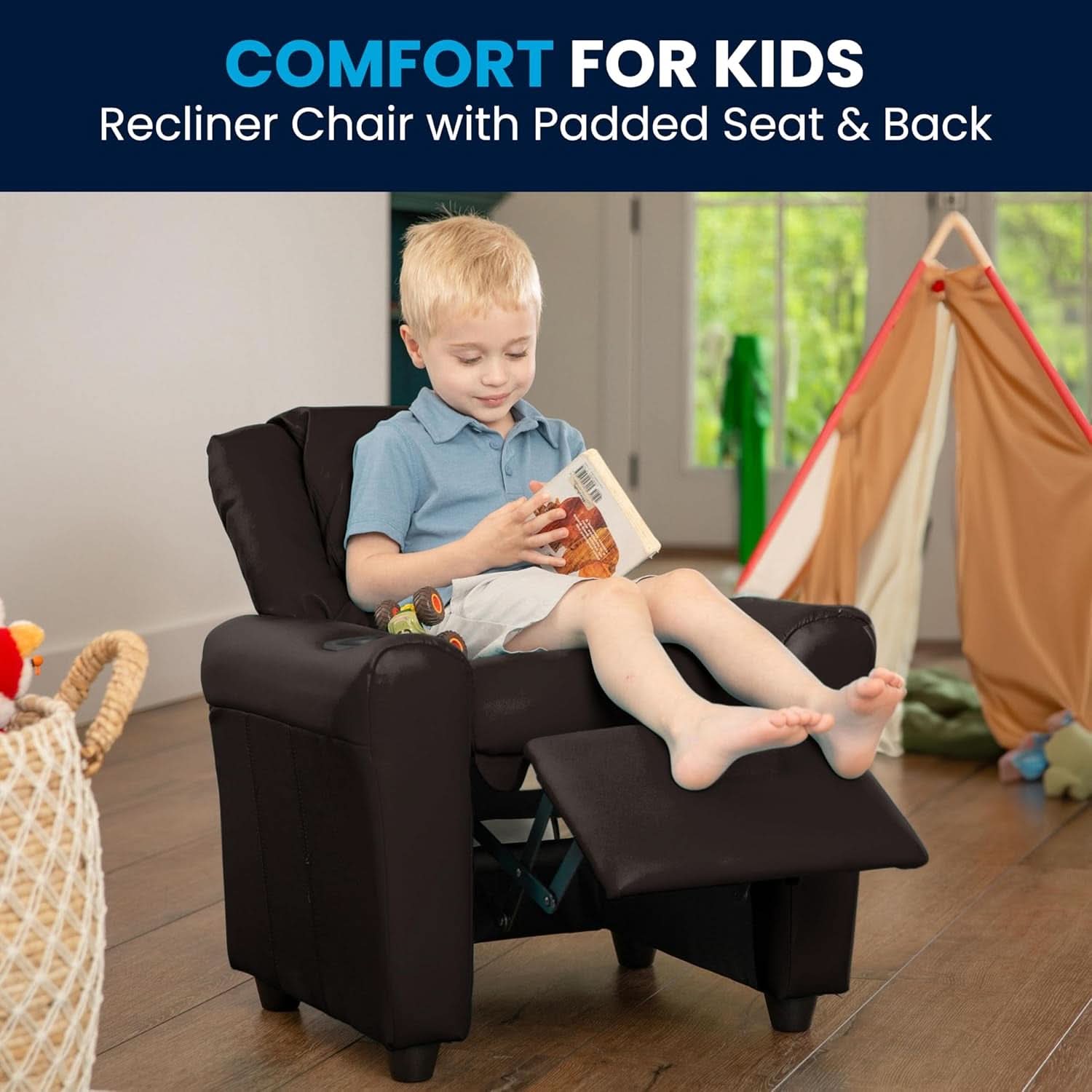 Vana Leathersoft Kids Recliner With Cup Holder And Headrest