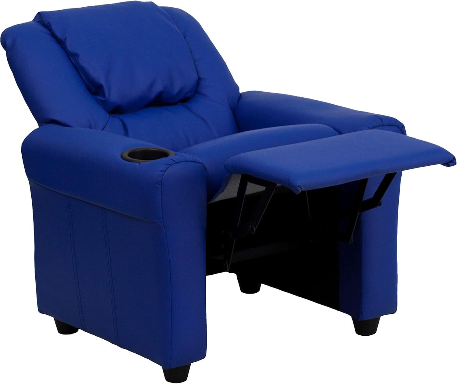 Vana Vinyl Kids Recliner Blue With Cup Holder And Headrest