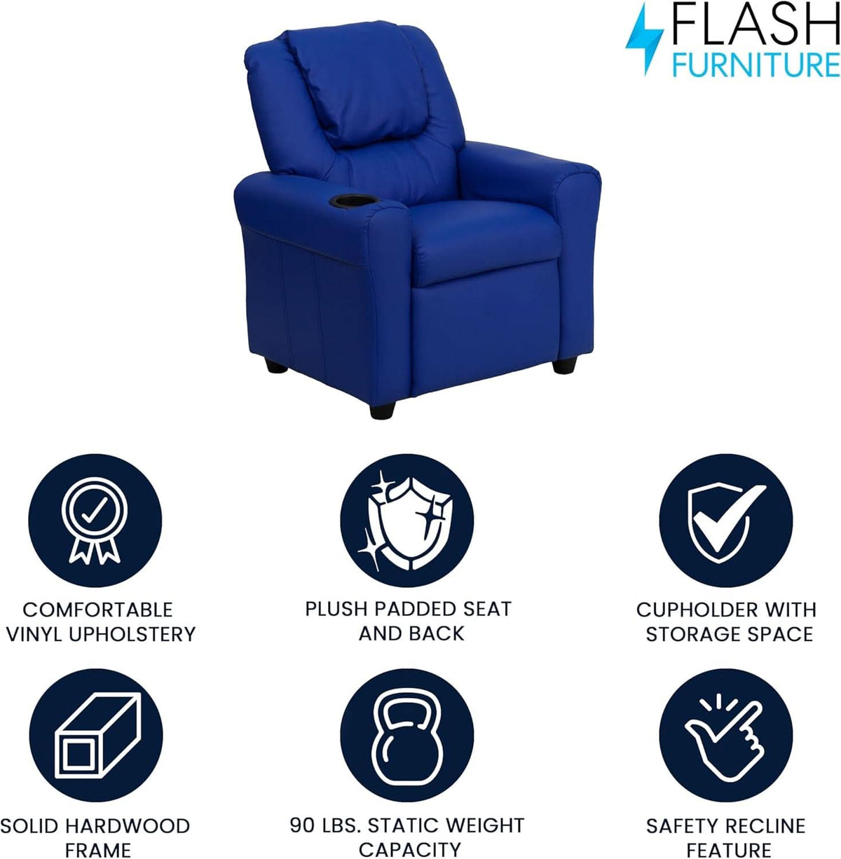 Vana Vinyl Kids Recliner Blue With Cup Holder And Headrest