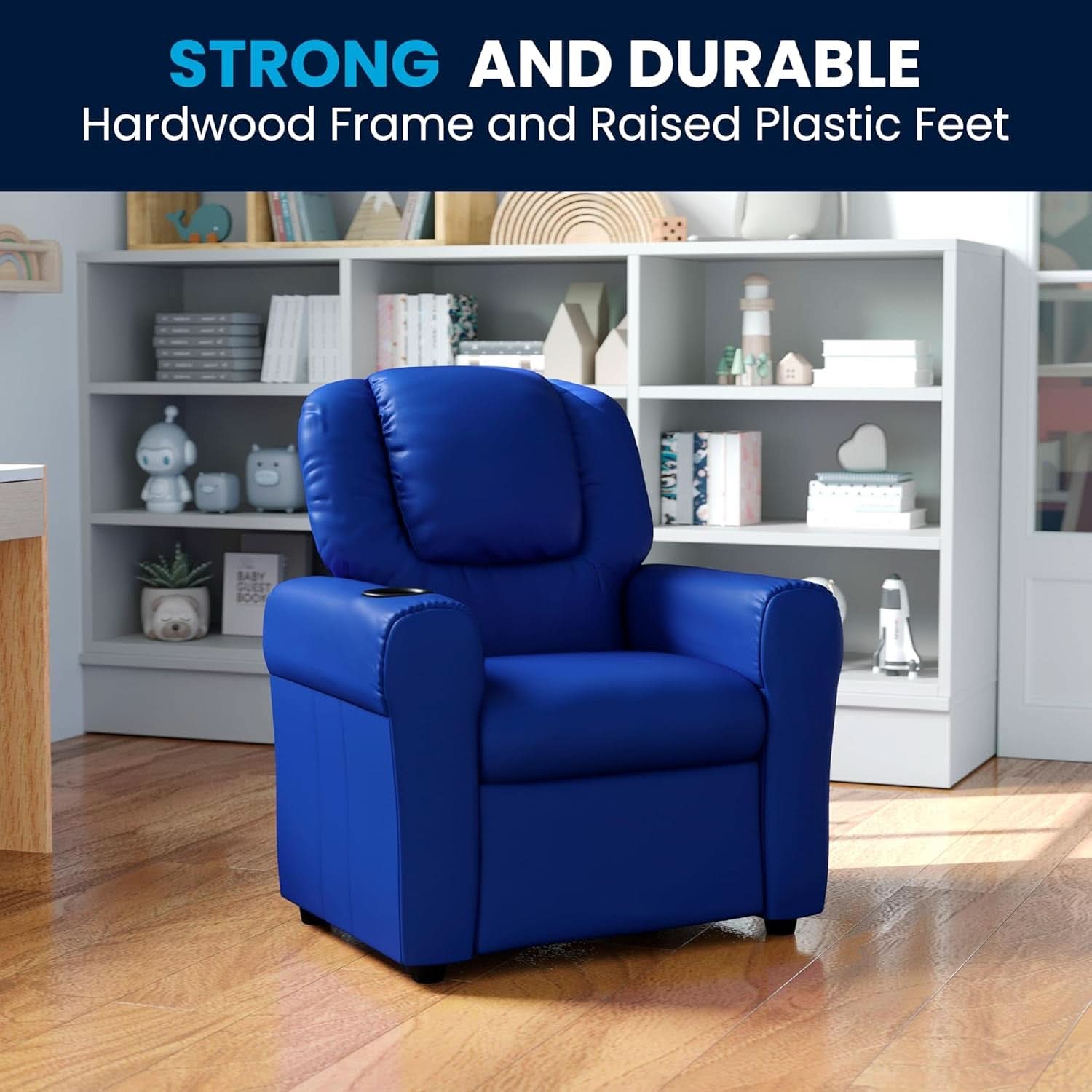 Vana Vinyl Kids Recliner Blue With Cup Holder And Headrest