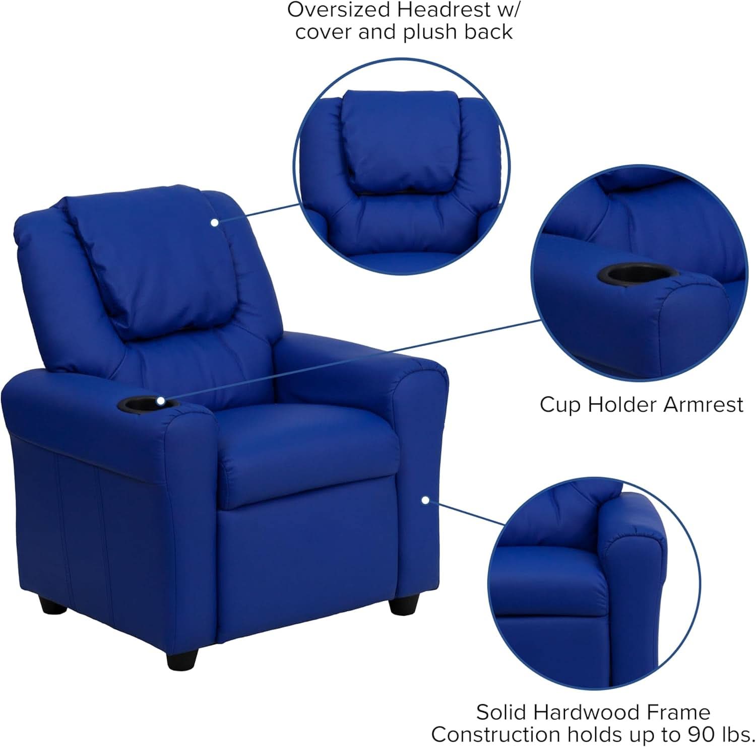 Vana Vinyl Kids Recliner Blue With Cup Holder And Headrest