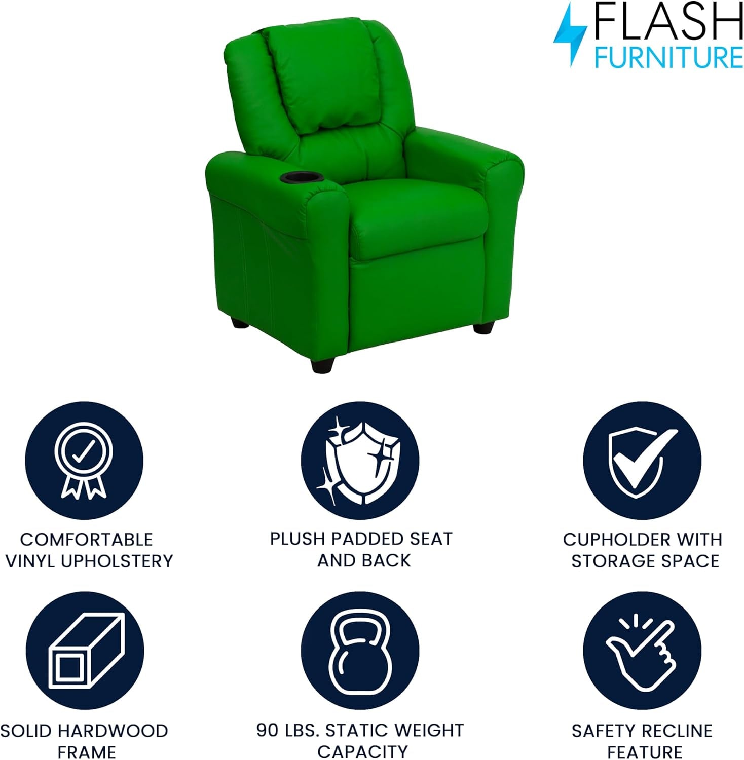 Vana Vinyl Kids Recliner With Cup Holder And Headrest Green