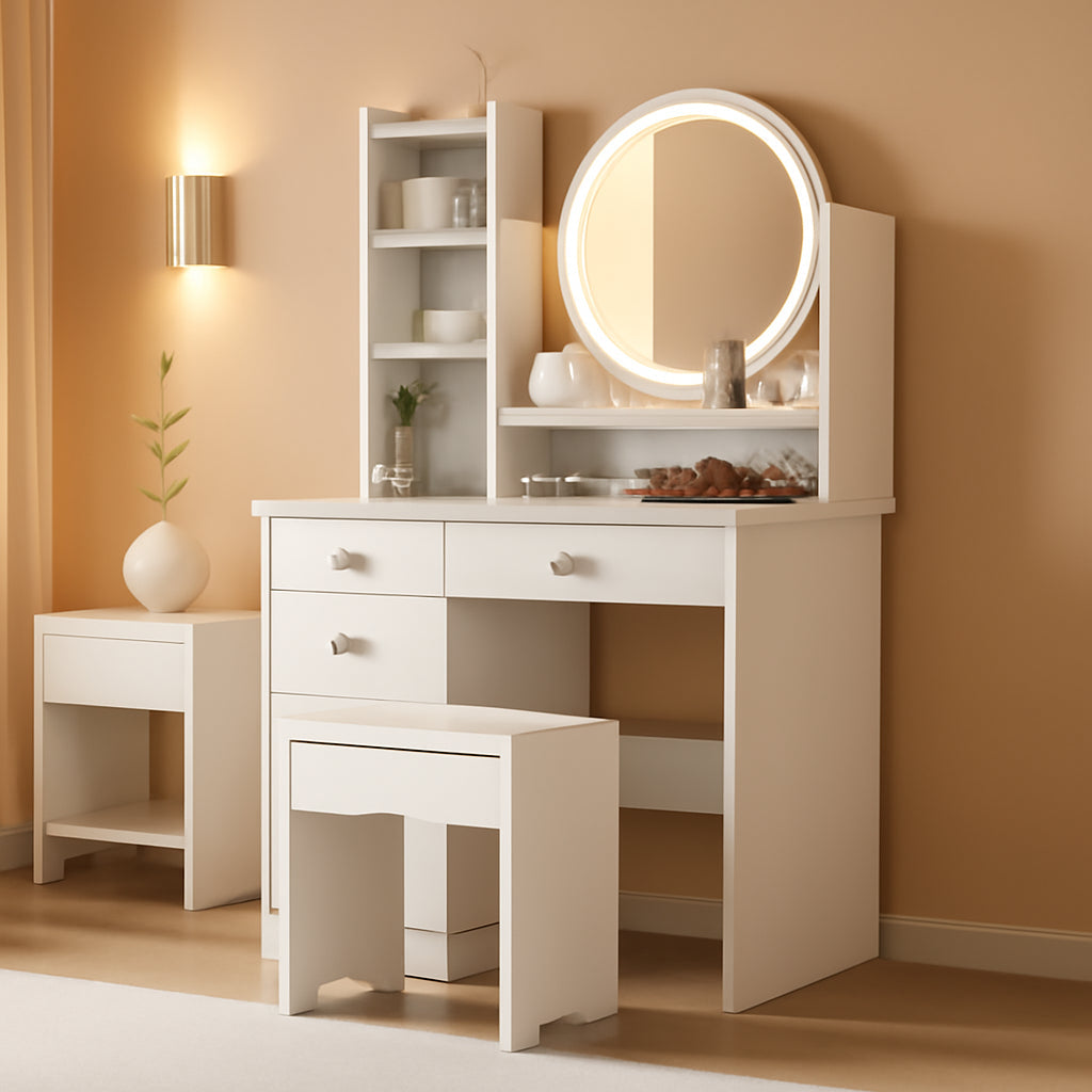 Vanity Desk Set With Lighted Mirror And Jewelry Organizer