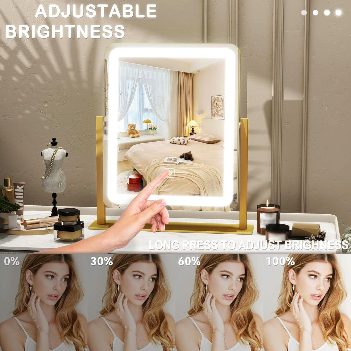 Vanity Makeup Mirror With Lights 12.6x15 Gold Touch Control