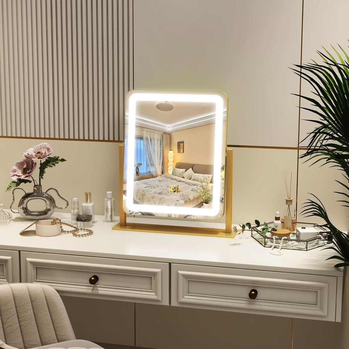 Vanity Makeup Mirror With Lights 12.6x15 Gold Touch Control