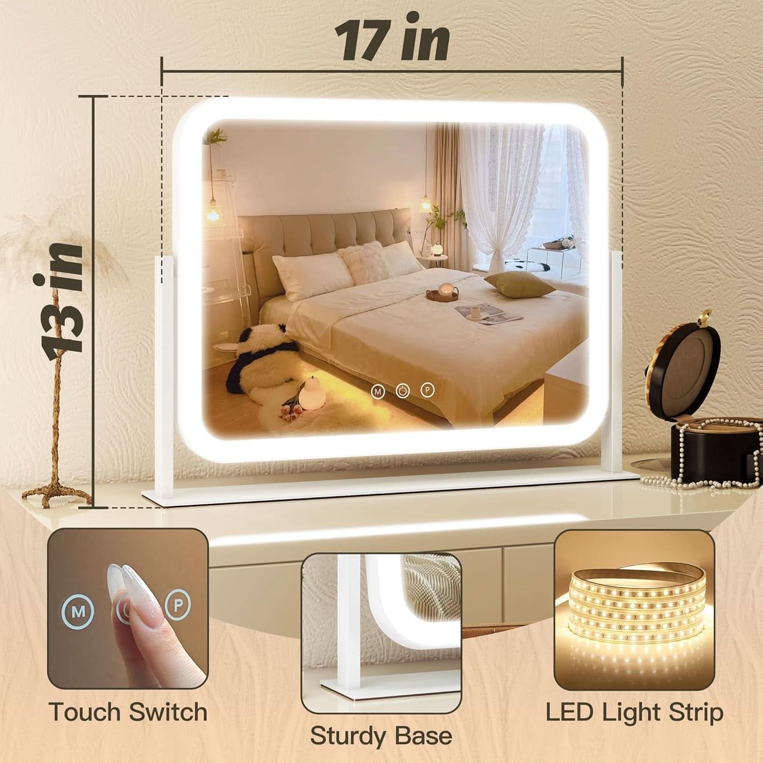 Vanity Mirror With Lights 17x13 Inches White Dimmable