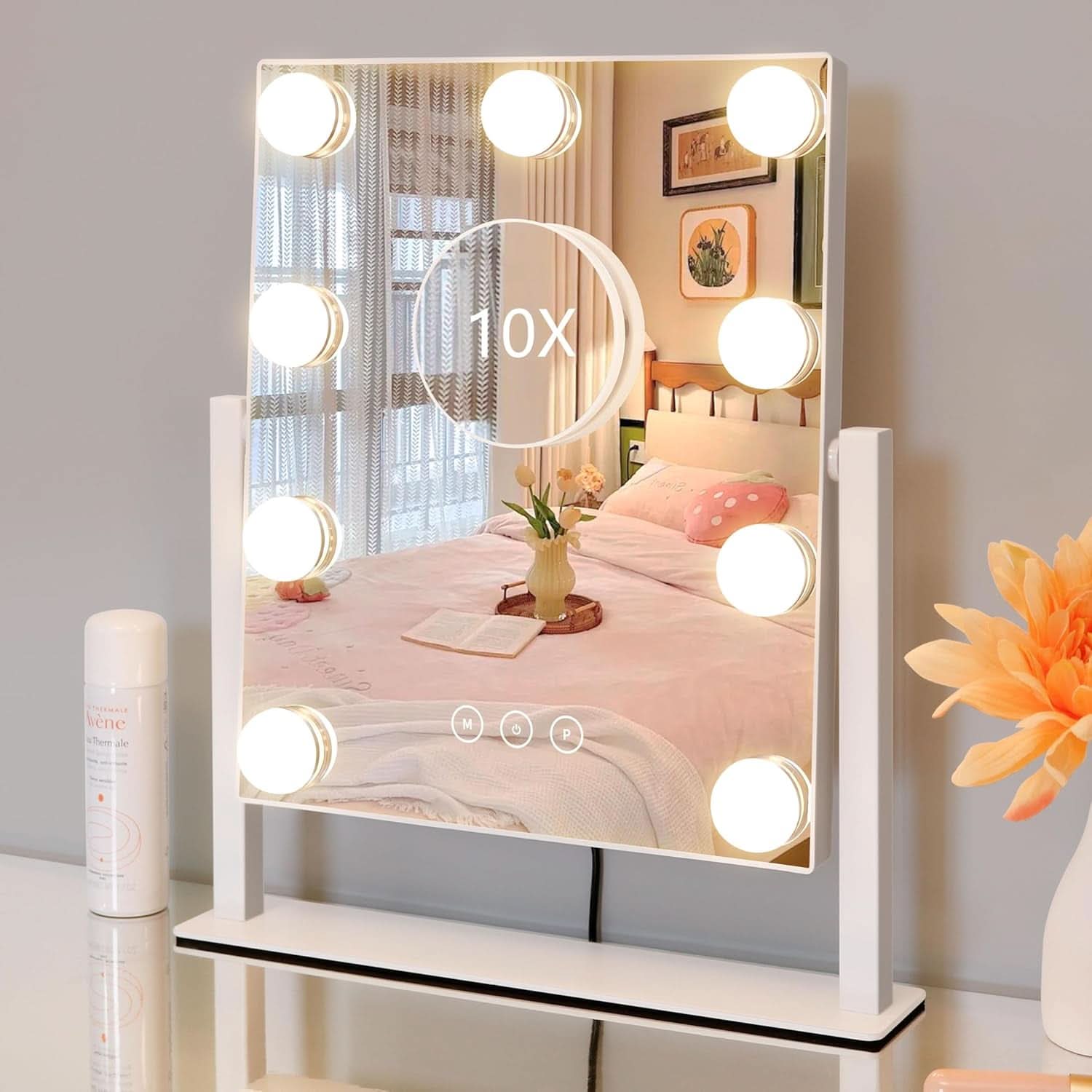 Vanity Mirror With Lights 9 Dimmable Bulbs 3 Color Lighting White
