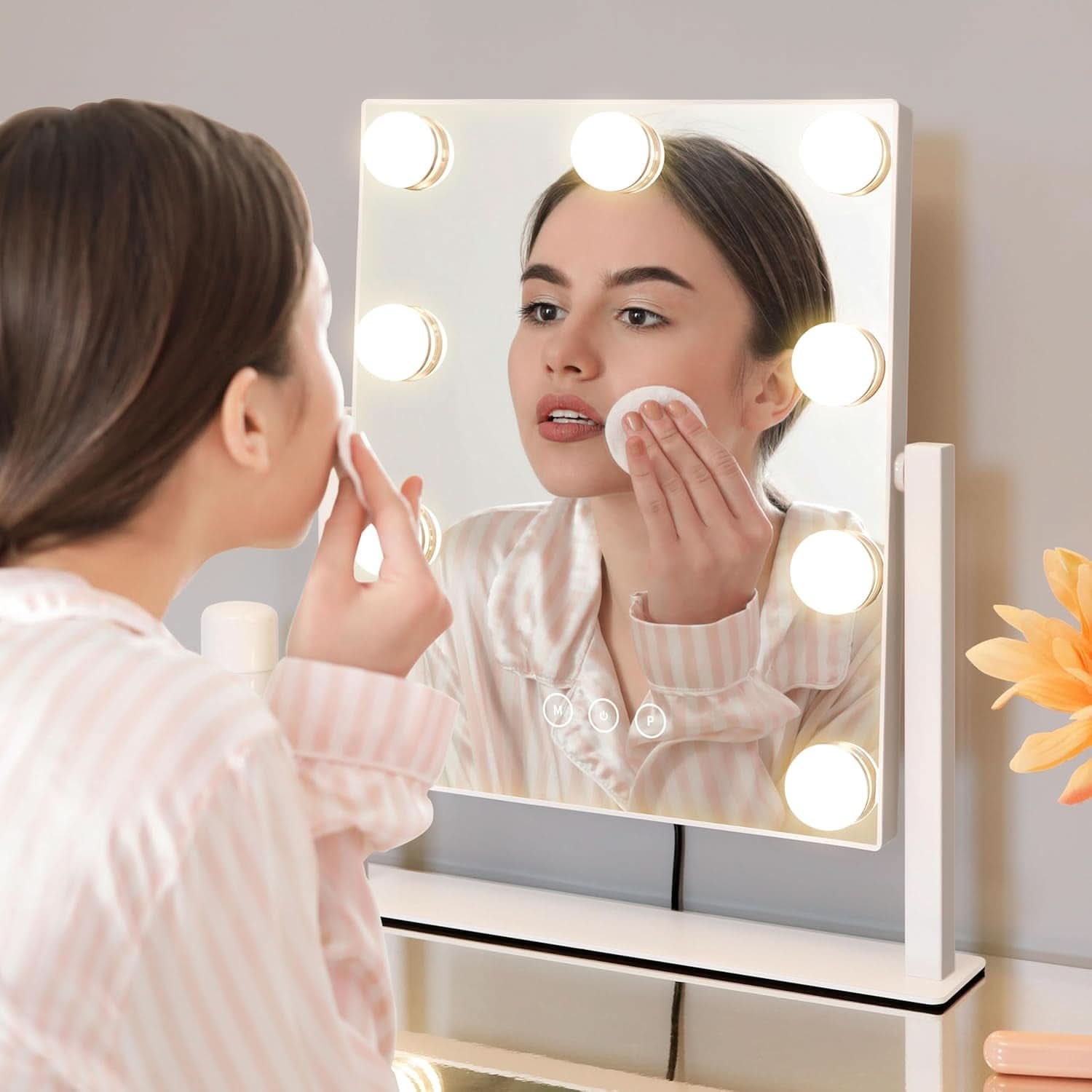 Vanity Mirror With Lights 9 Dimmable Bulbs 3 Color Lighting White