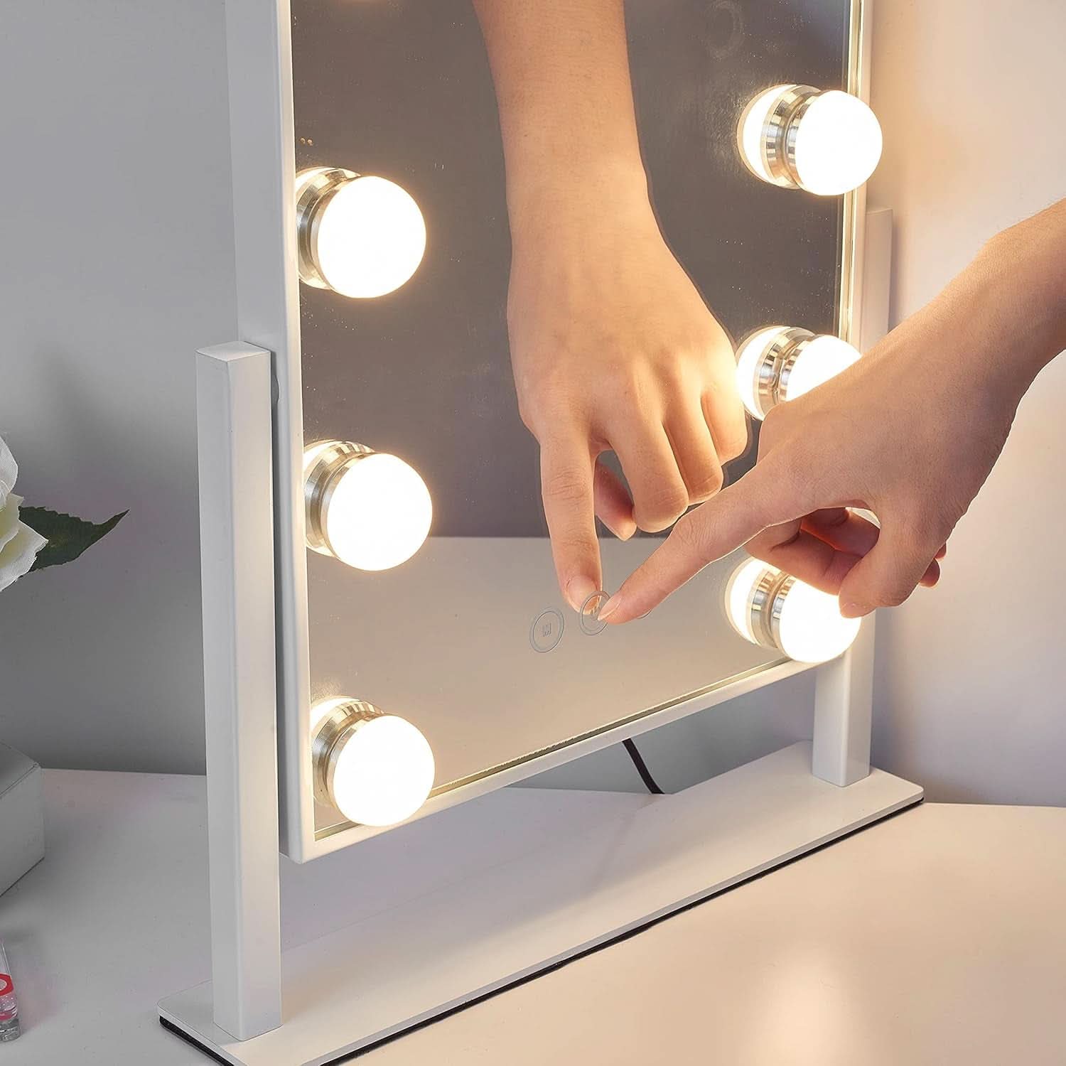 Vanity Mirror With Lights 9 Dimmable Bulbs 3 Color Lighting White