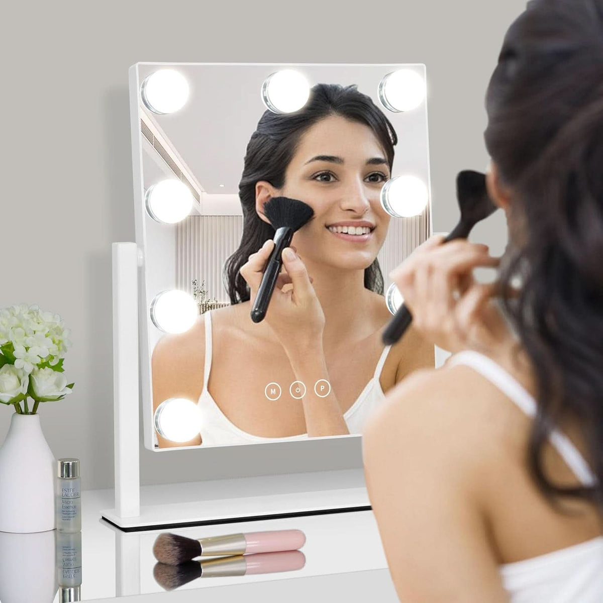Vanity Mirror With Lights 9 Dimmable Bulbs 3 Color Lighting White