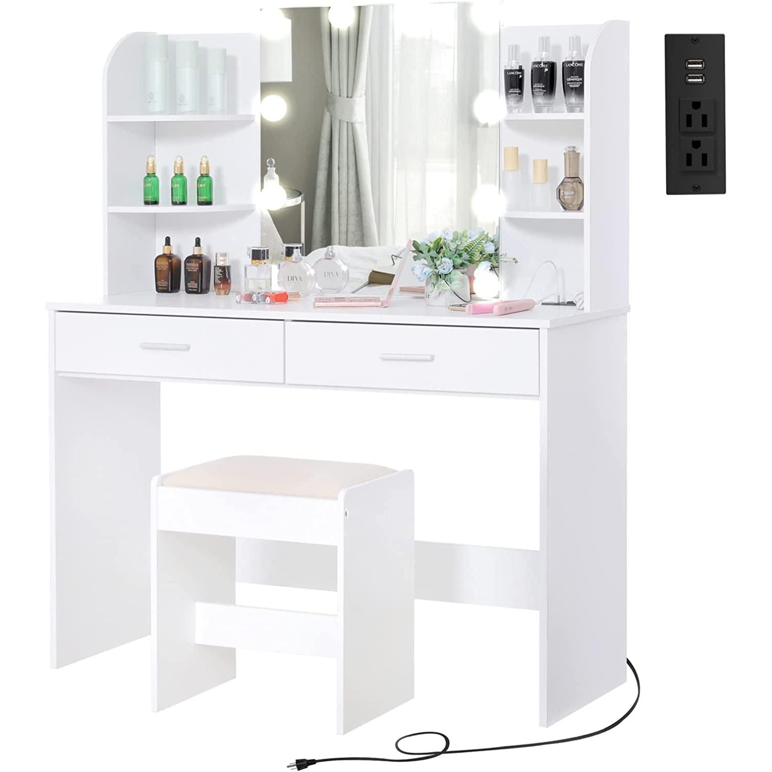 Vanity Set With Lighted Mirror And Charging Station
