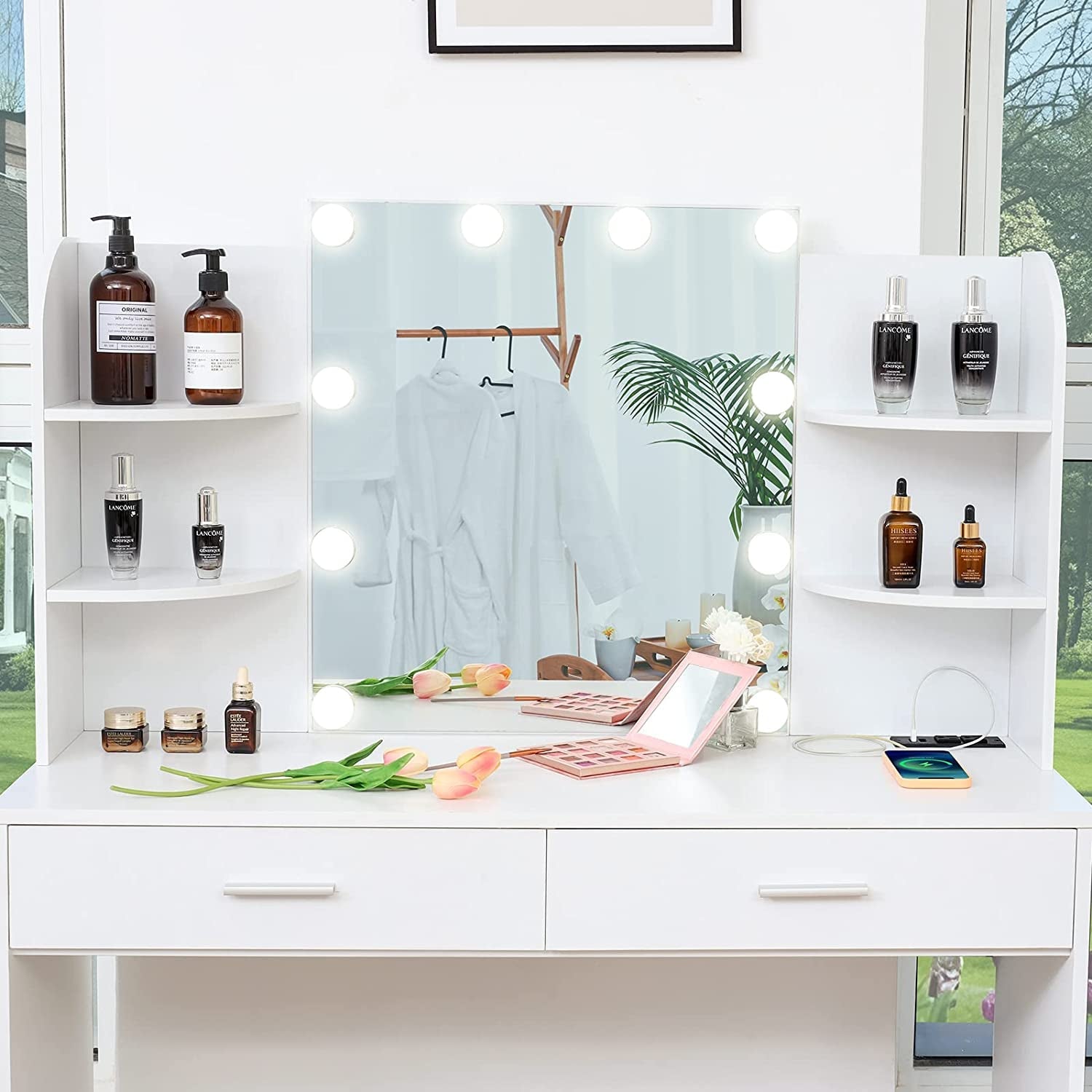 Vanity Set With Lighted Mirror And Charging Station