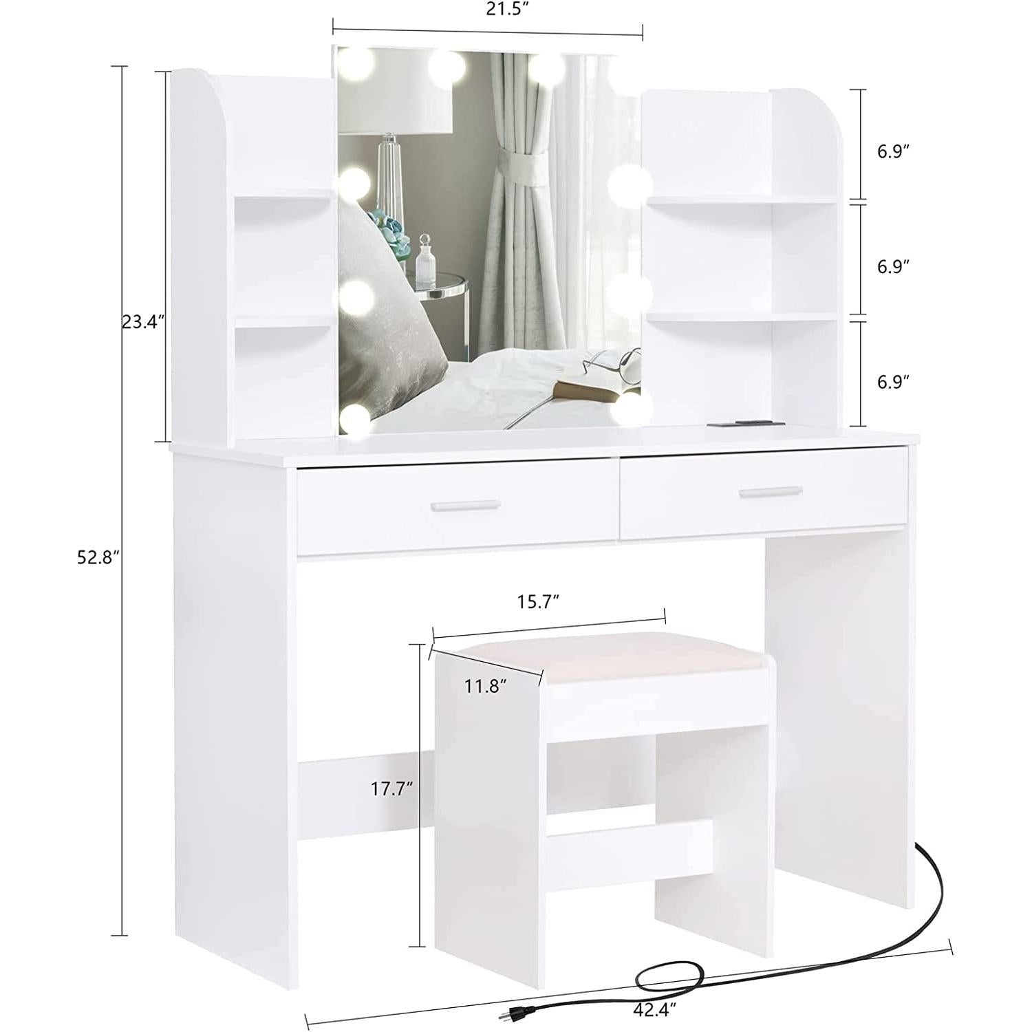 Vanity Set With Lighted Mirror And Charging Station