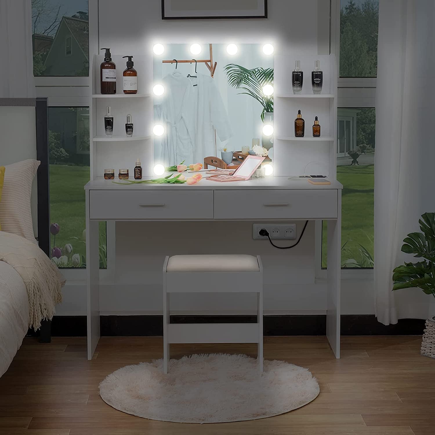 Vanity Set With Lighted Mirror And Charging Station