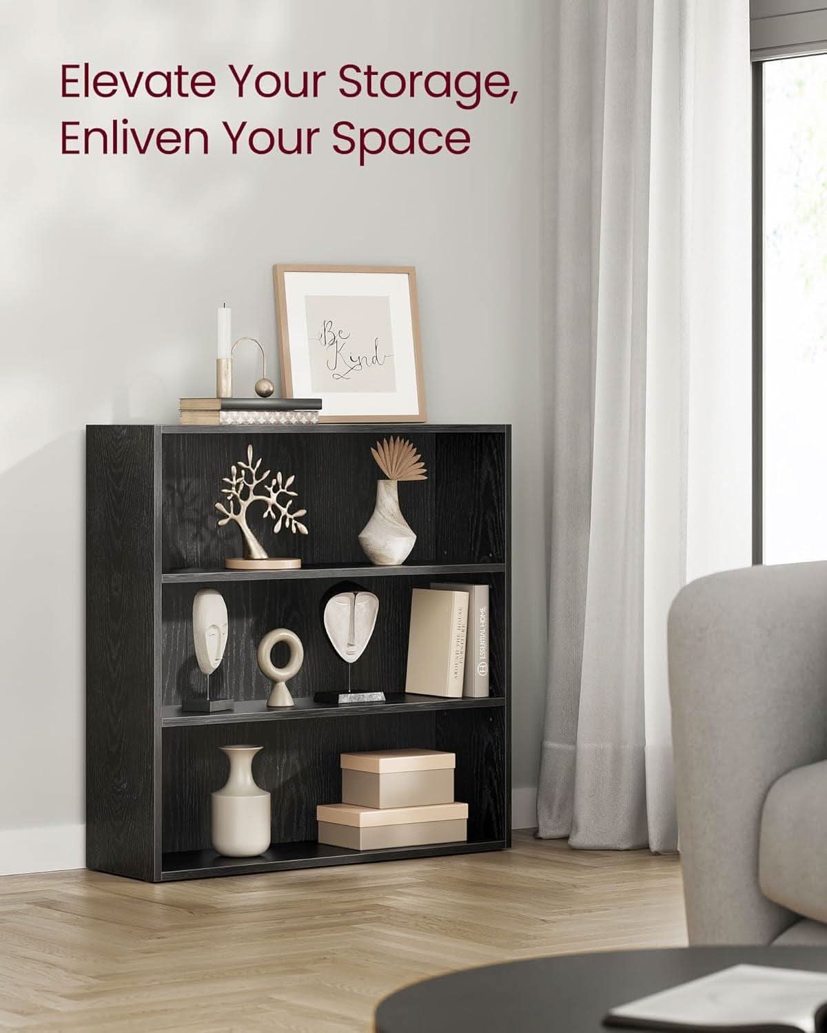 Vasagle Custos 3 Tier Ebony Bookshelf With Adjustable Shelves