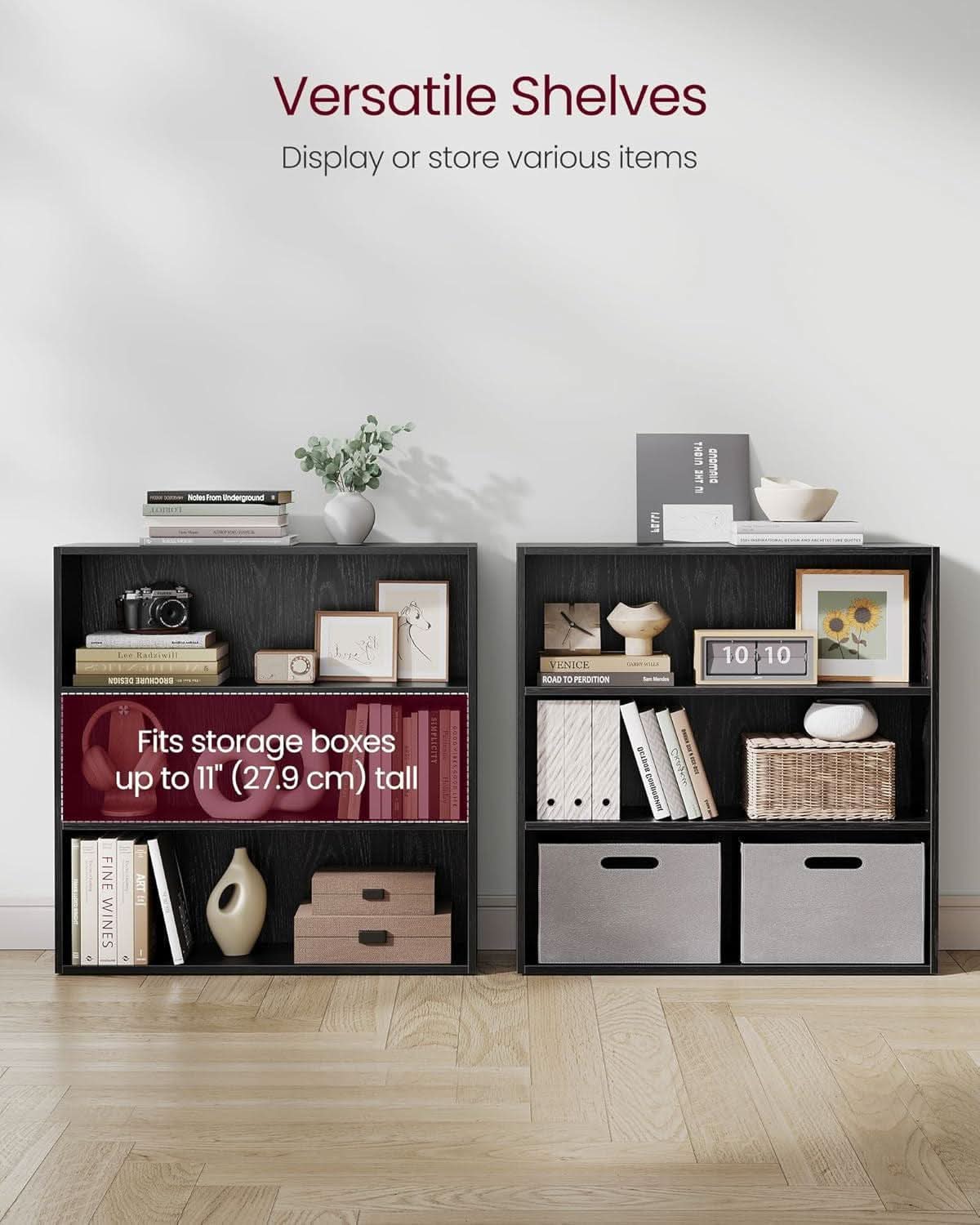 Vasagle Custos 3 Tier Ebony Bookshelf With Adjustable Shelves