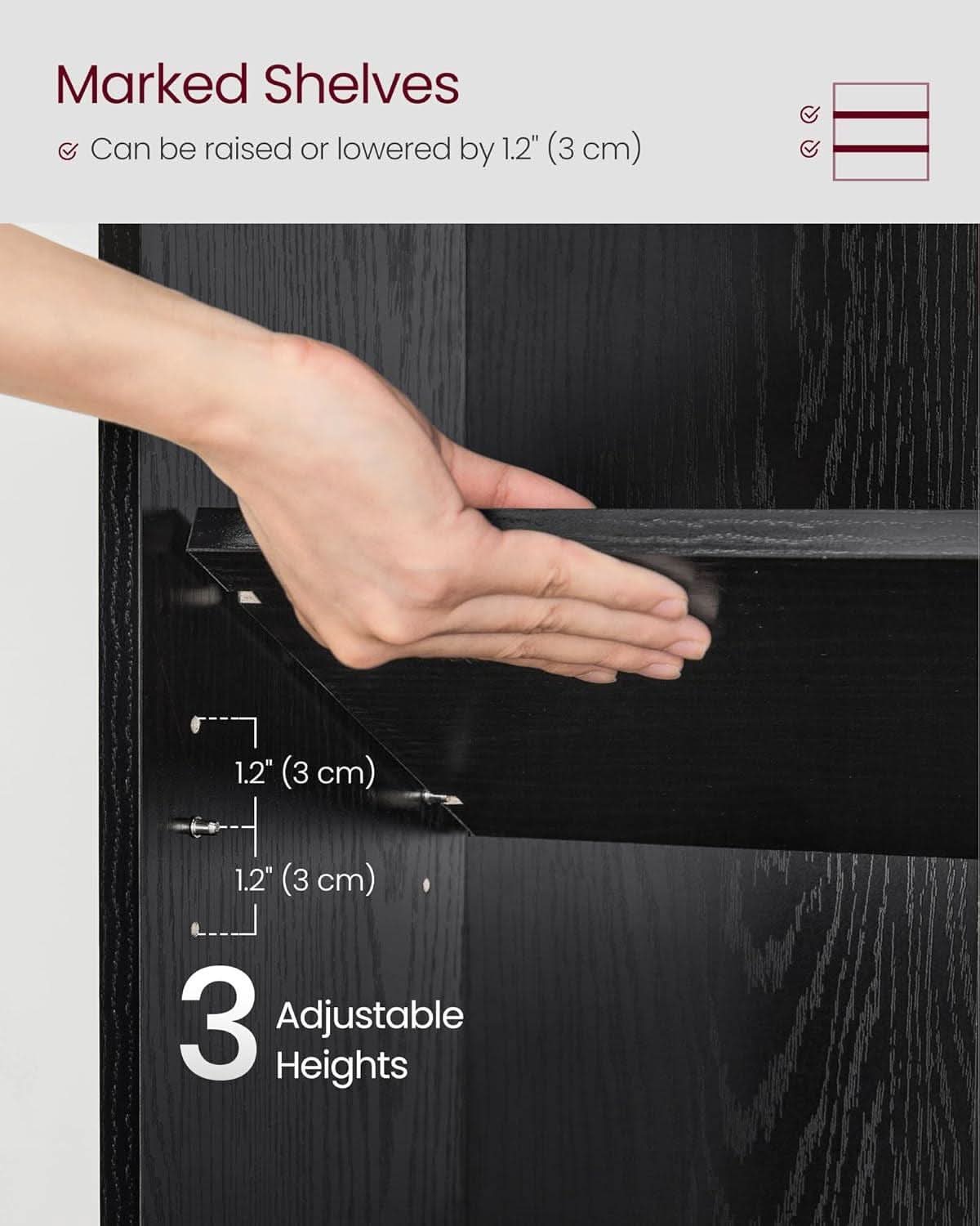 Vasagle Custos 3 Tier Ebony Bookshelf With Adjustable Shelves