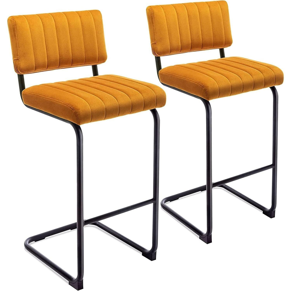 Velvet Bar Height Stools Orange Cantilever Set of 2