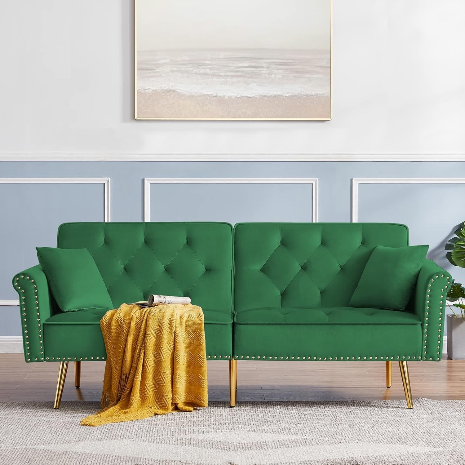 Velvet Convertible Sofa Bed Sleeper With Nailhead Trim