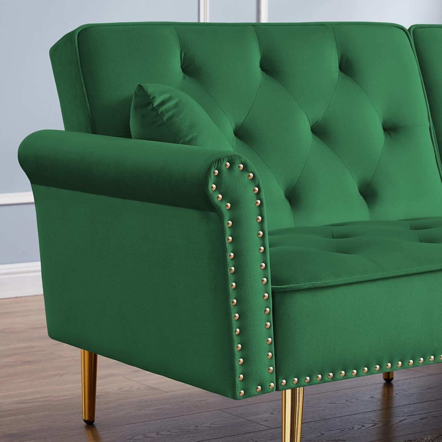 Velvet Convertible Sofa Bed Sleeper With Nailhead Trim