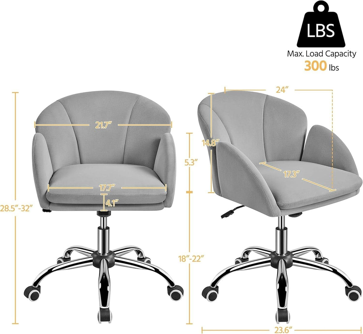 Velvet Desk Chair Armrests Light Gray Modern Office Chair