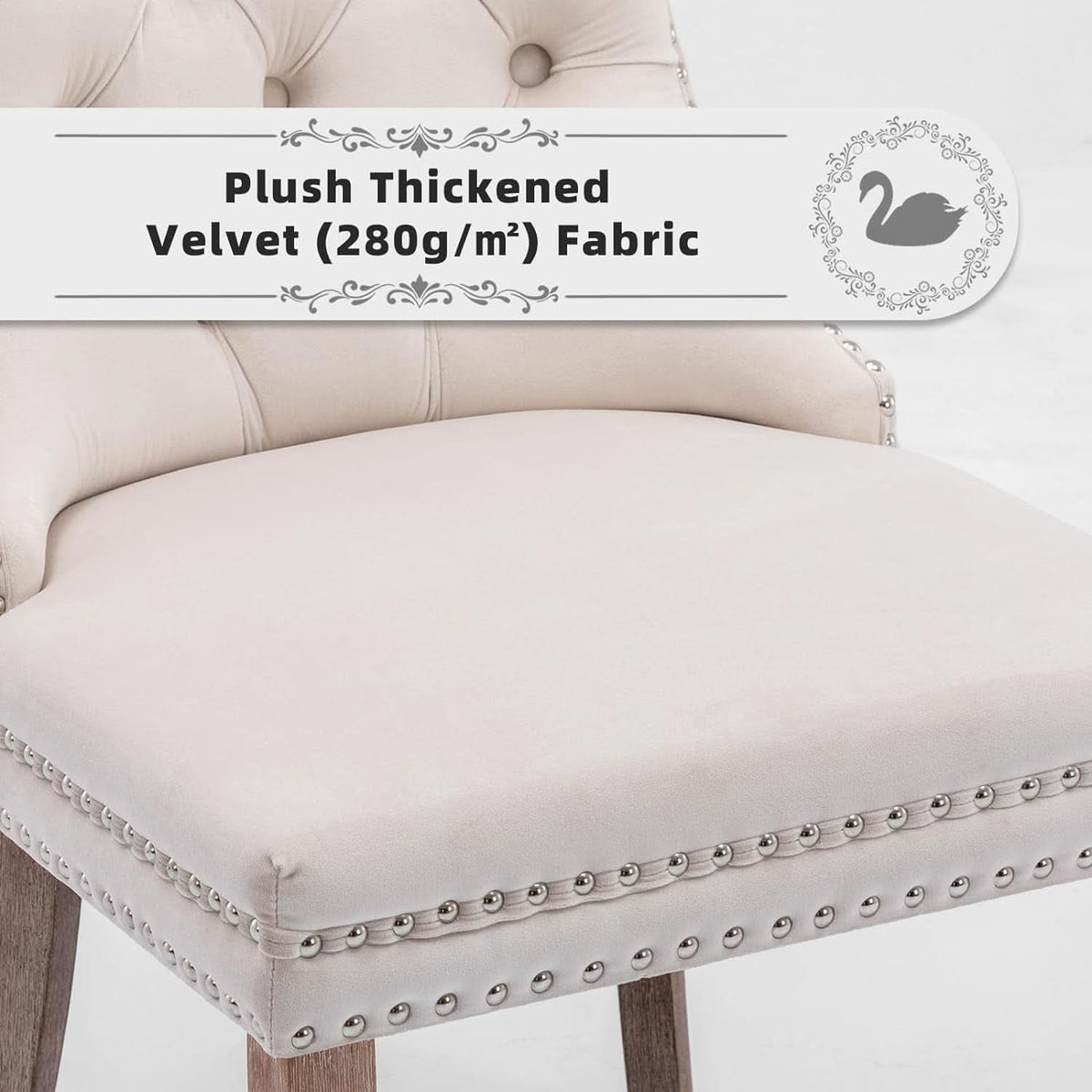 Velvet Dining Chairs Beige Nailhead Trim Set Of Four