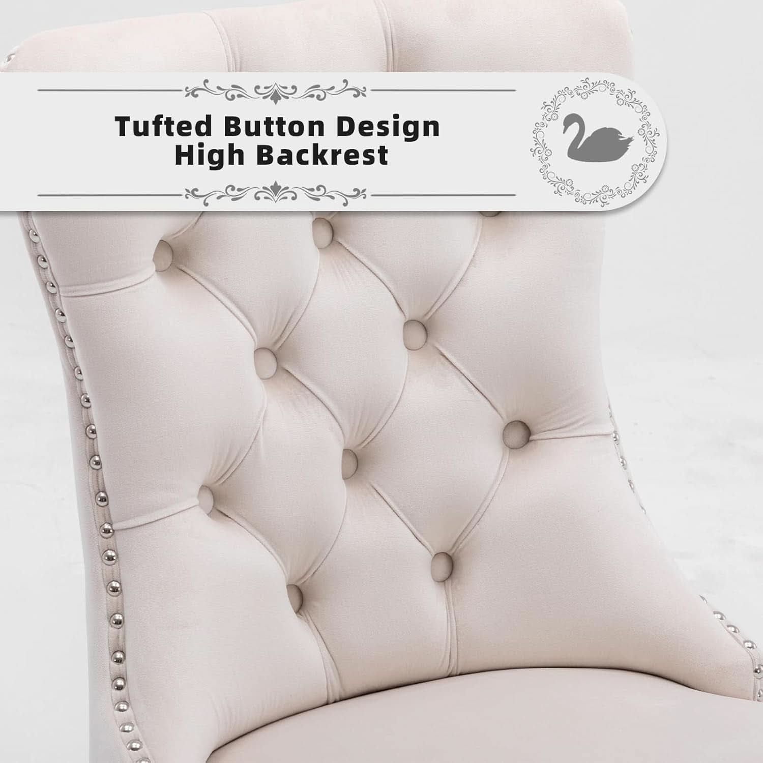 Velvet Dining Chairs Beige Nailhead Trim Set Of Four