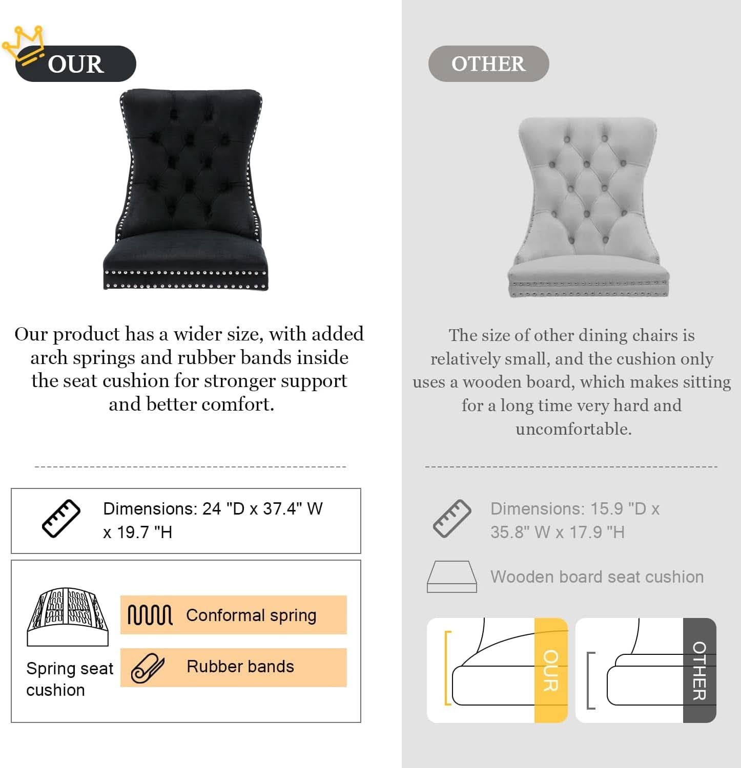 Velvet Dining Chairs Black Tufted Upholstered Set 4