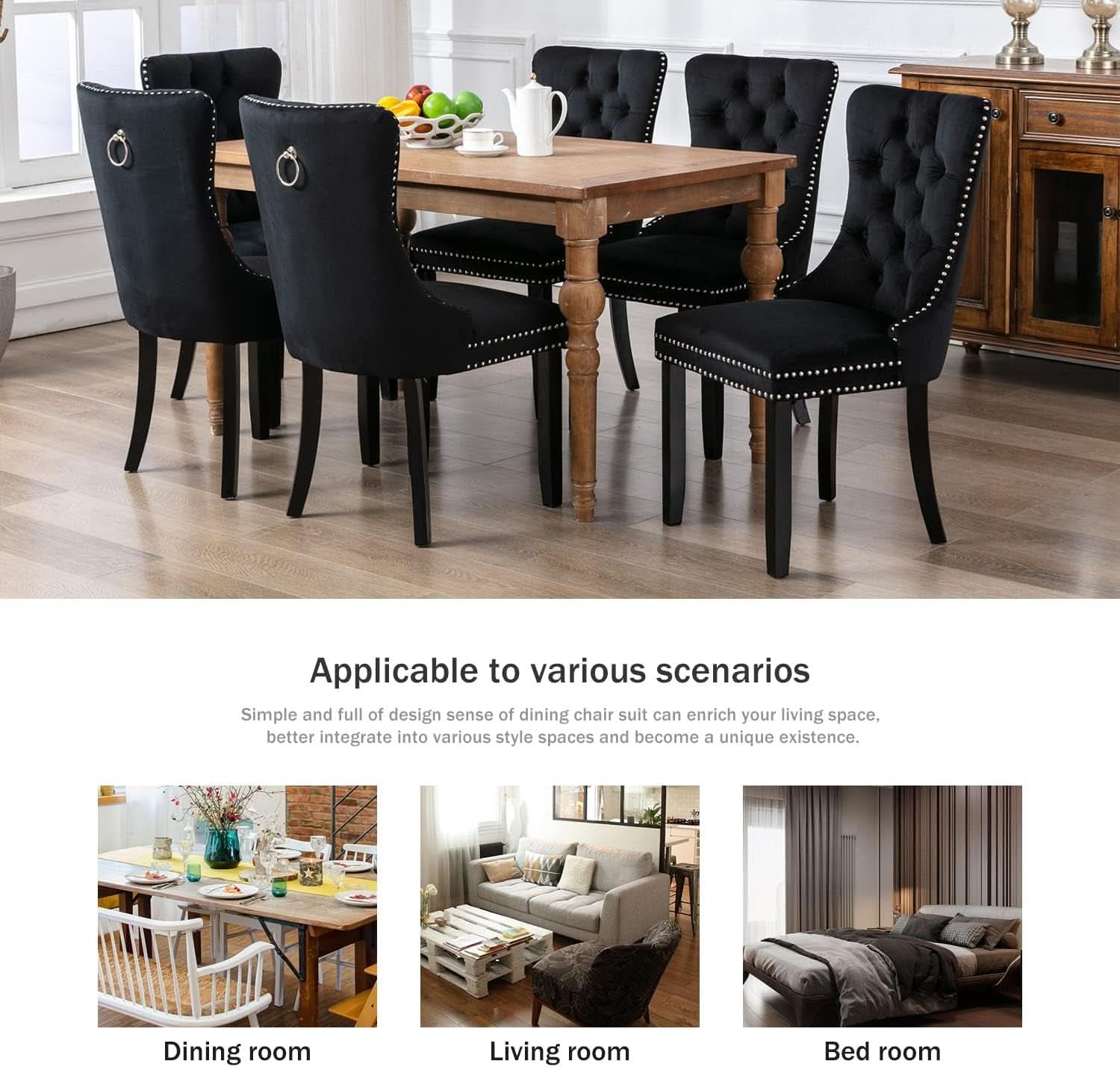 Velvet Dining Chairs Black Tufted Upholstered Set 4