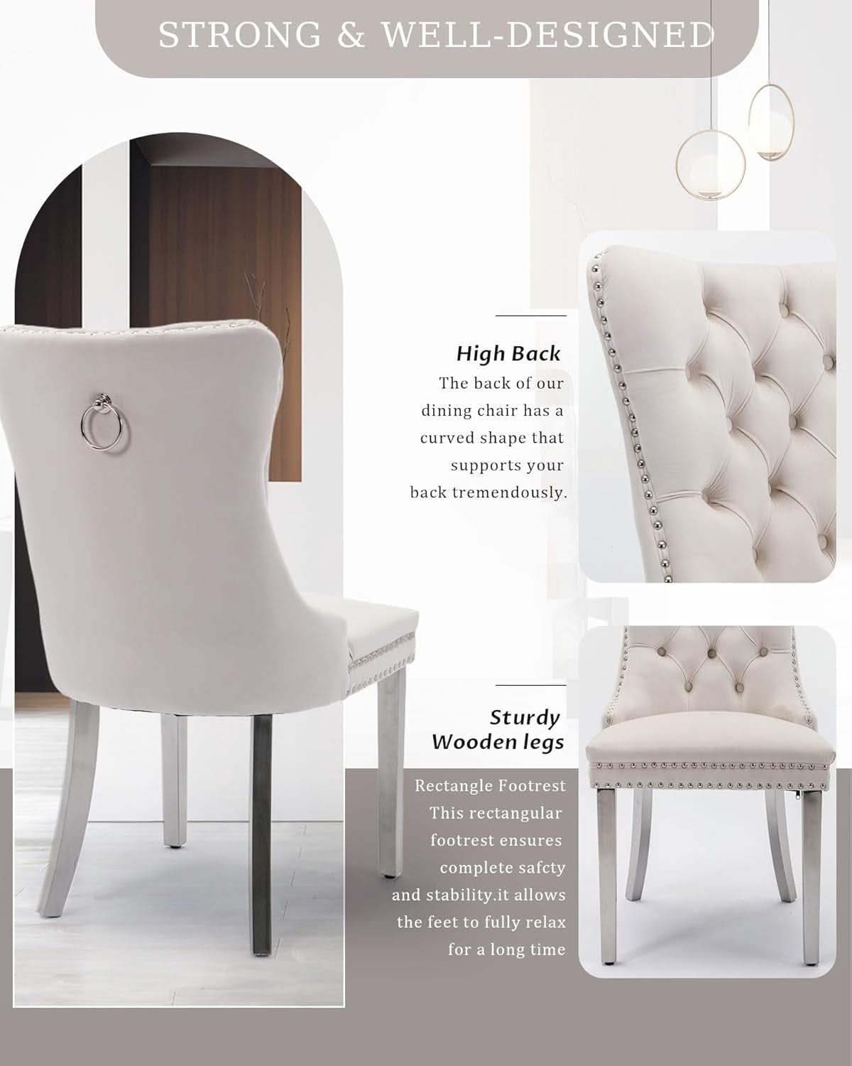 Velvet Dining Chairs Set Of 2 Beige Tufted Upholstered