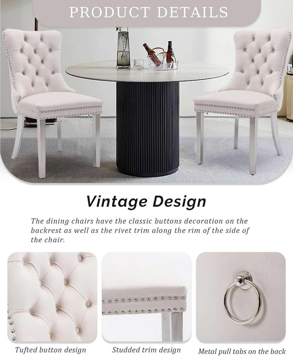 Velvet Dining Chairs Set Of 2 Beige Tufted Upholstered