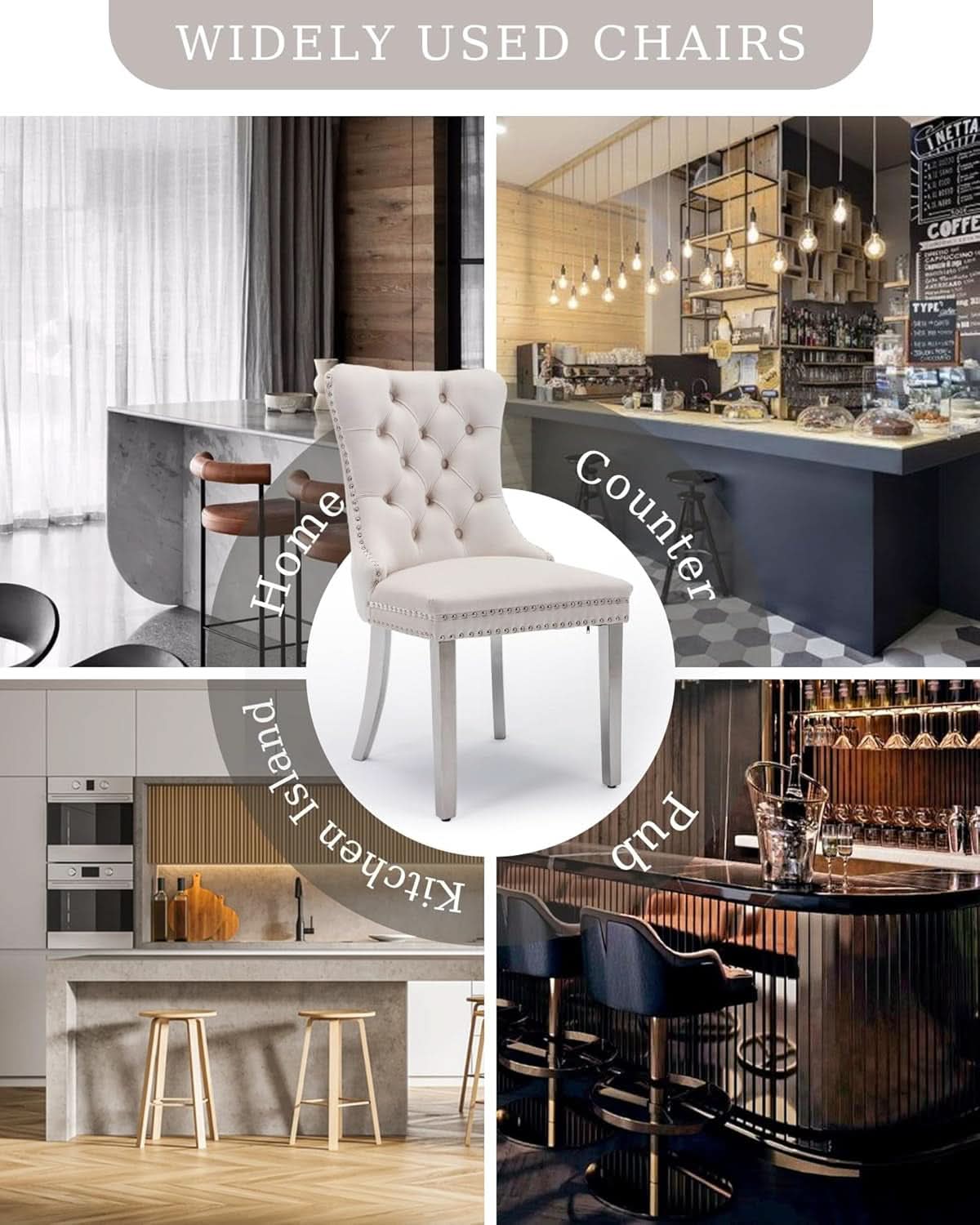 Velvet Dining Chairs Set Of 2 Beige Tufted Upholstered